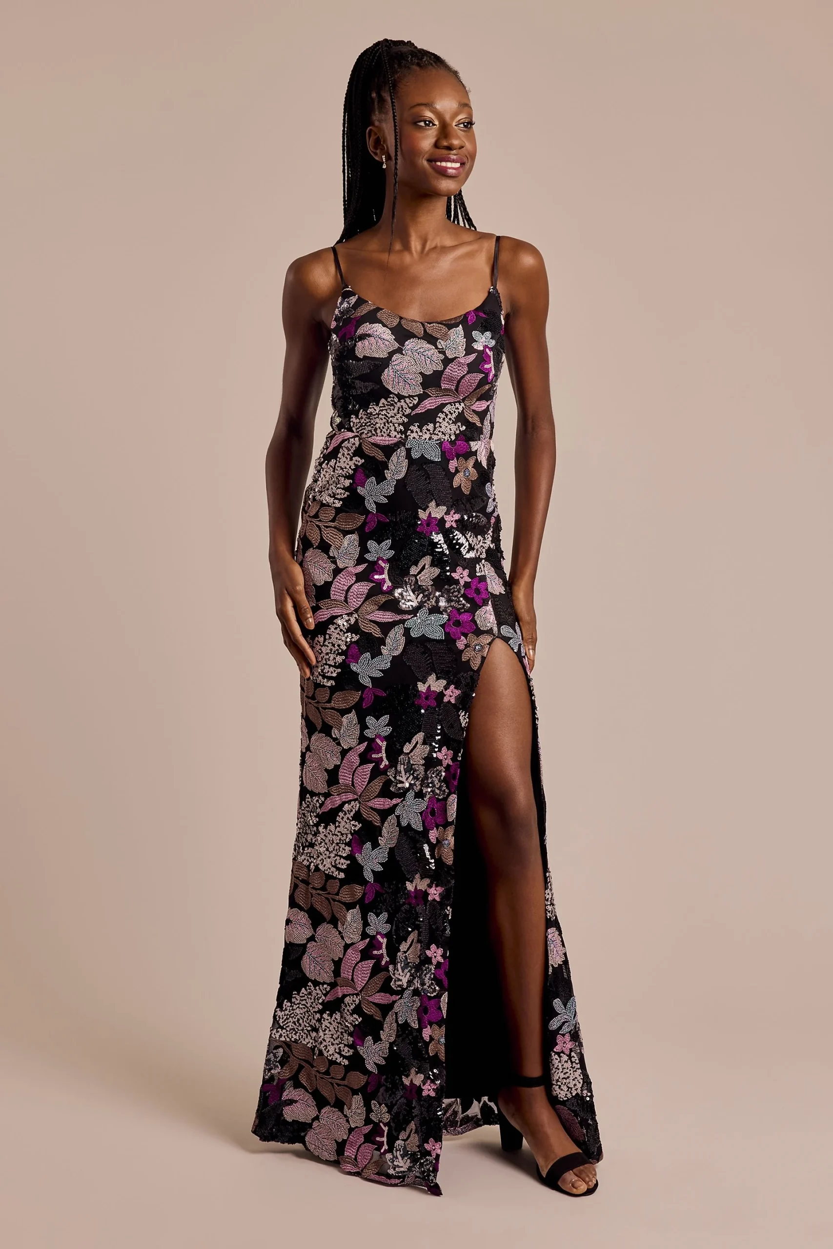 Floral Print Sequin Spaghetti Strap Sheath Dress