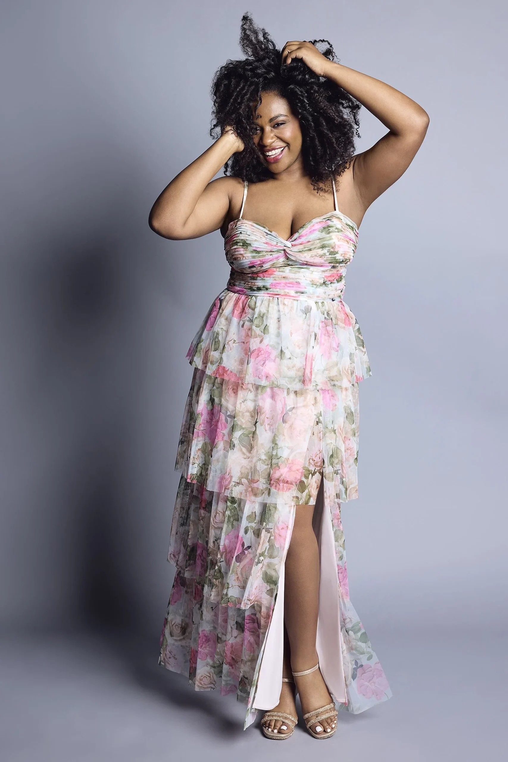 Floral Print Tiered Dress with Lace-Up Back