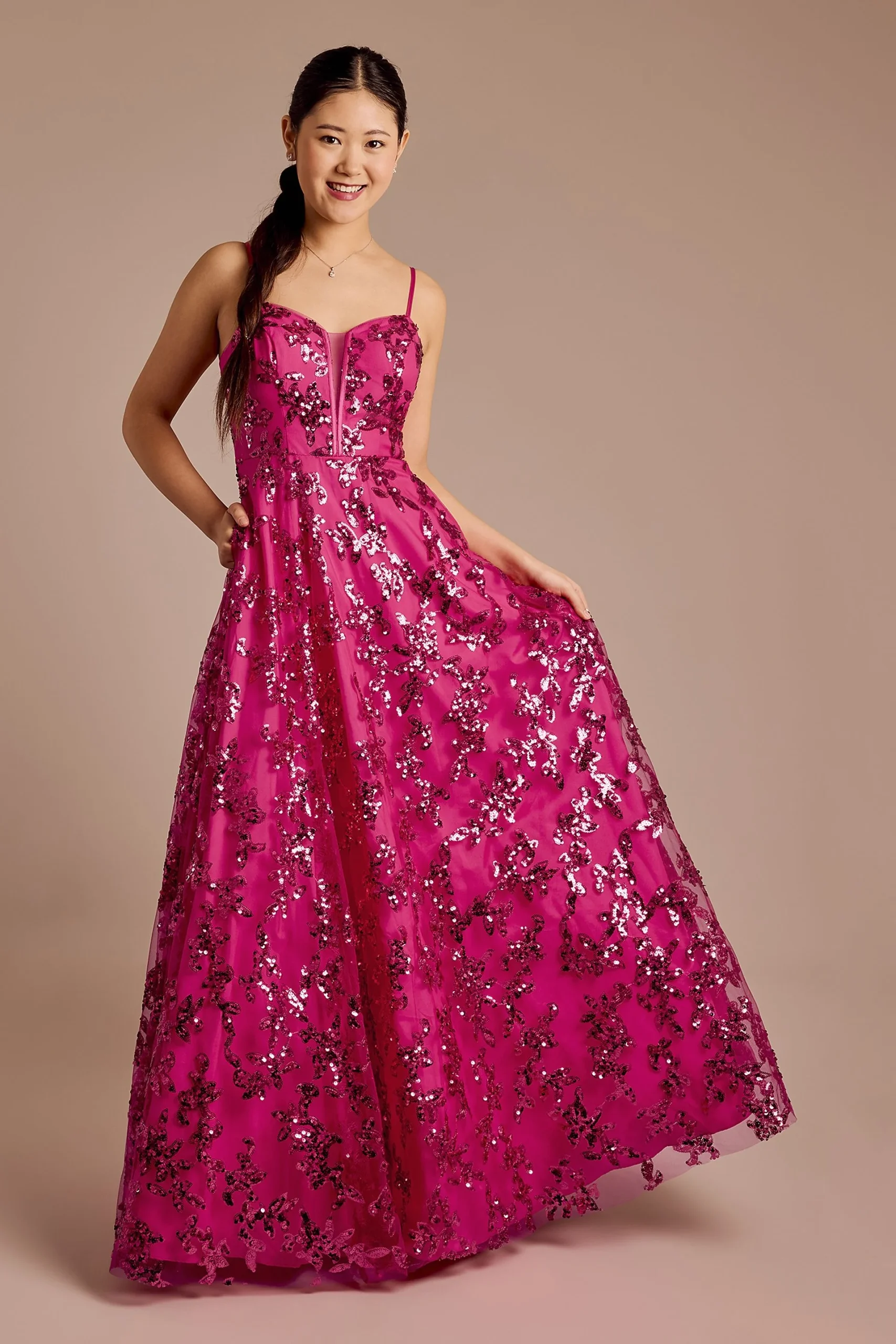 Floral Sequin Sweetheart Neckline Ball Gown