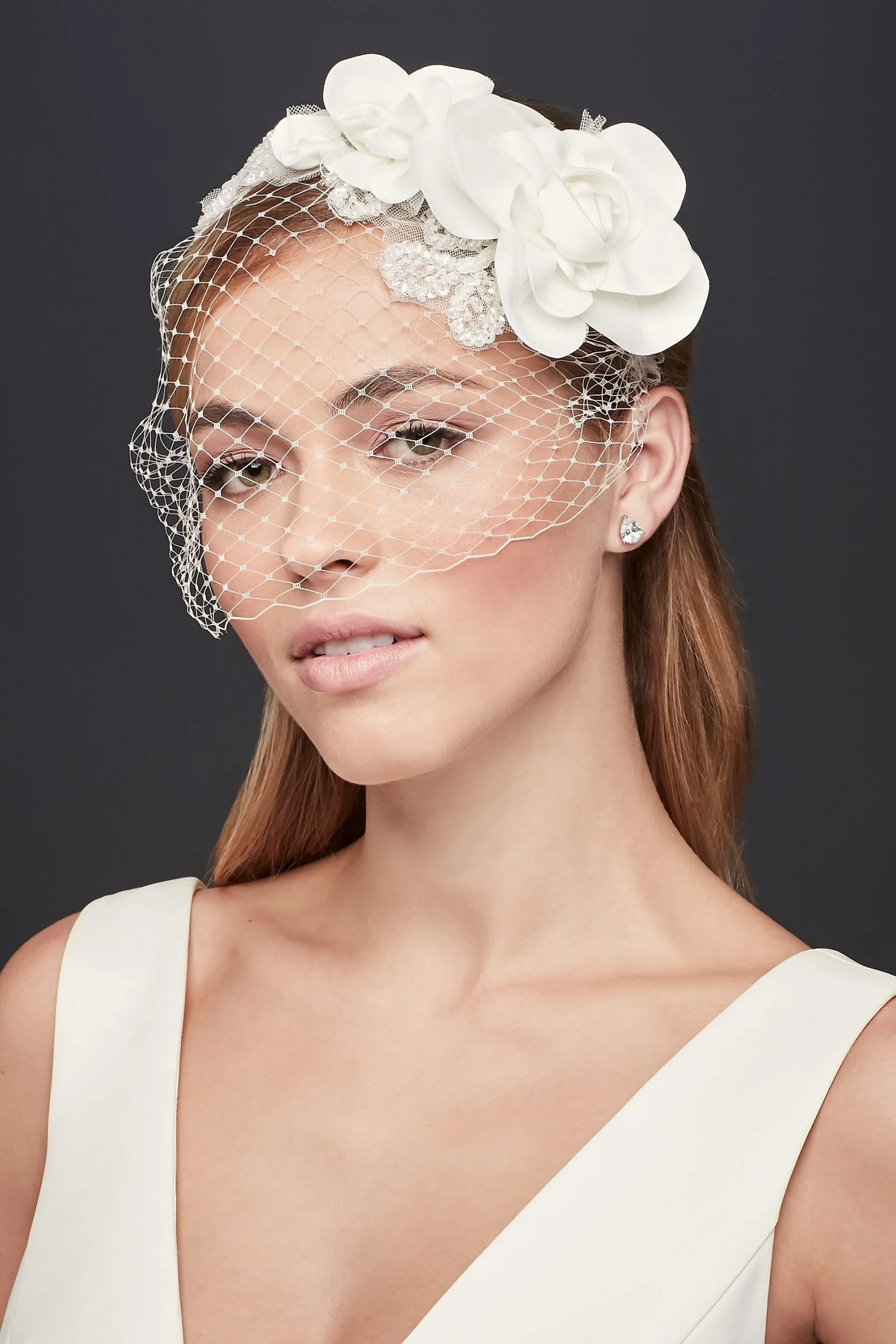 Flower and Bead Rustic Tulle Headband Blusher
