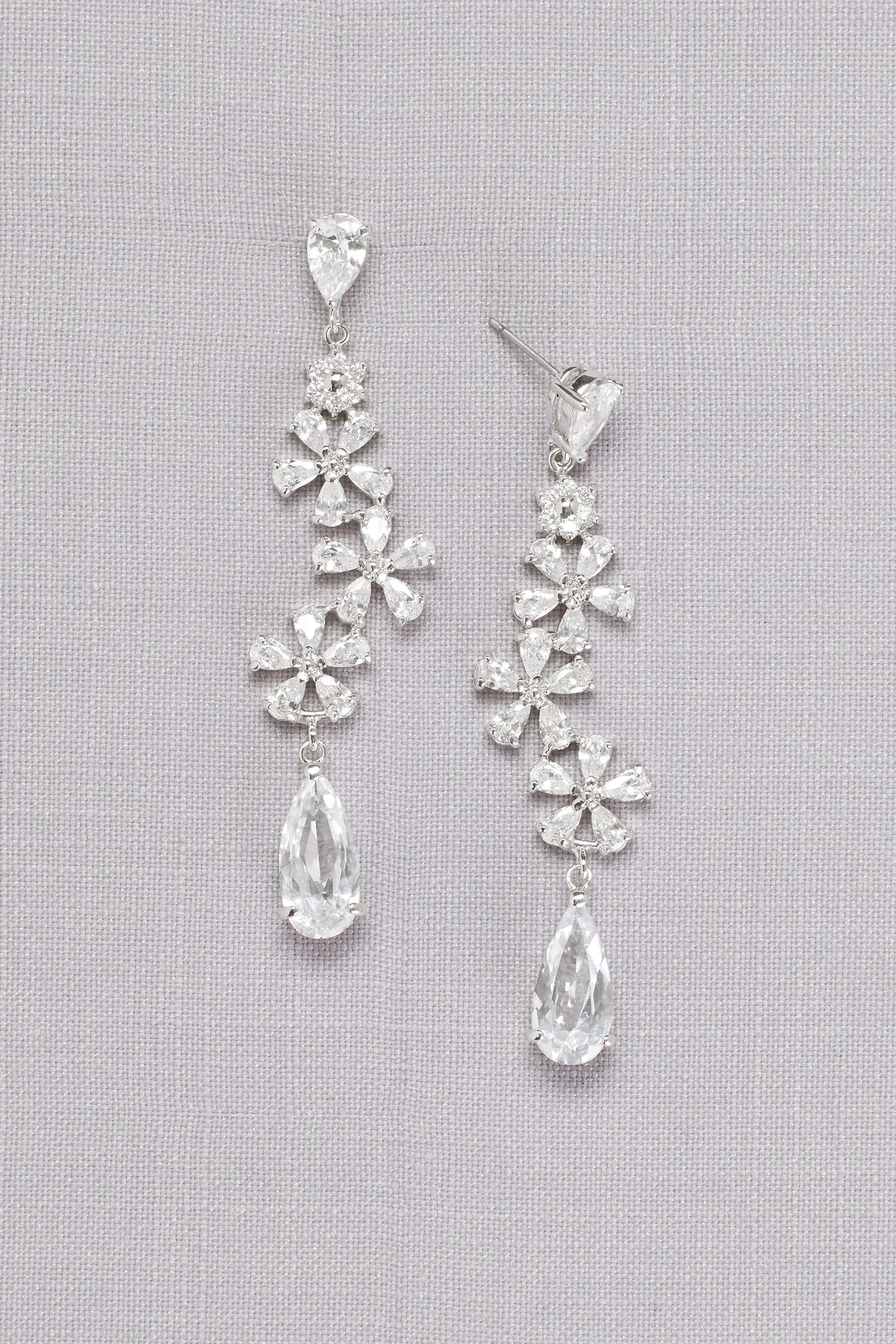 Flower Trio Crystal Drop Earrings