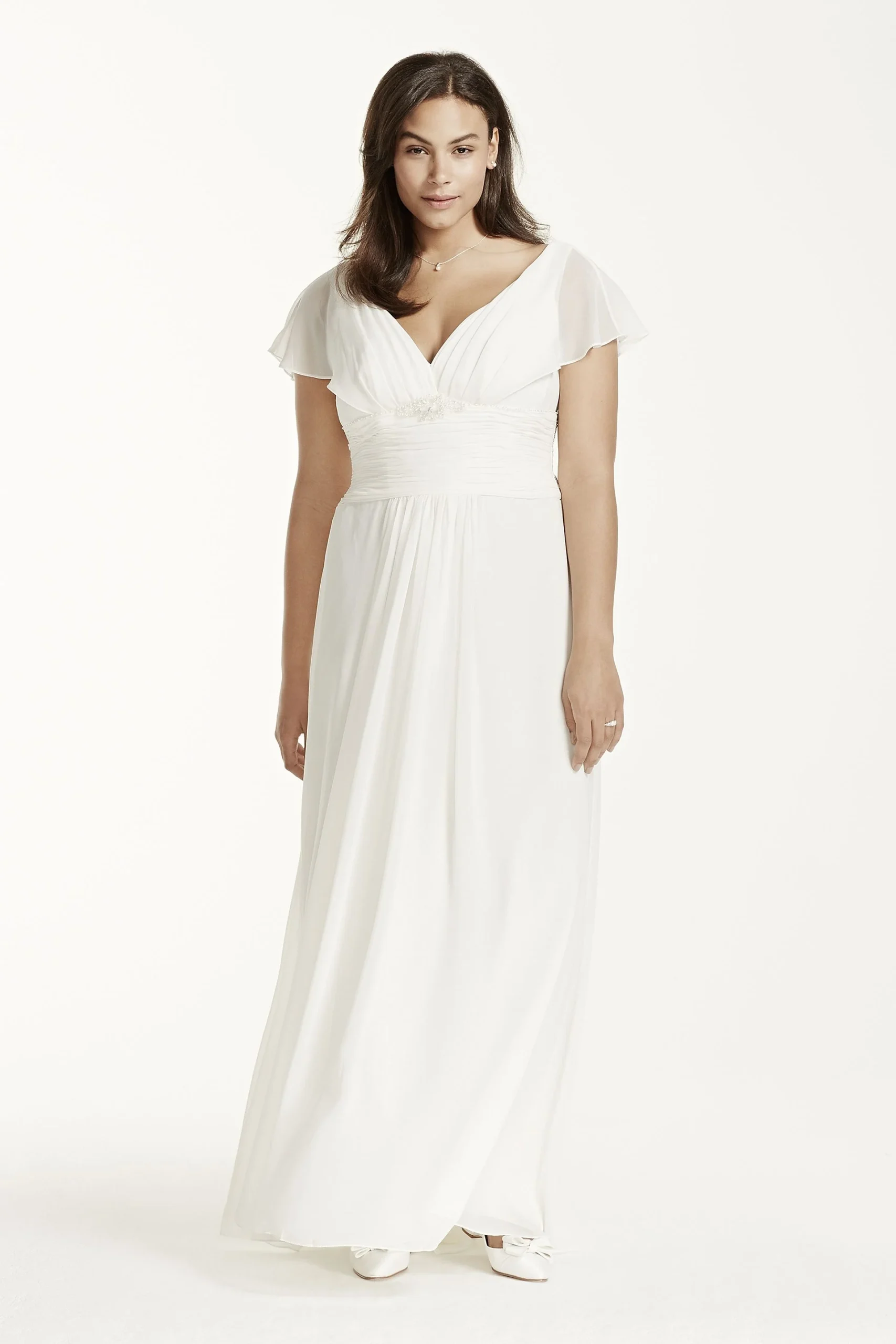 Flutter Sleeve Chiffon Plus Size Wedding Dress