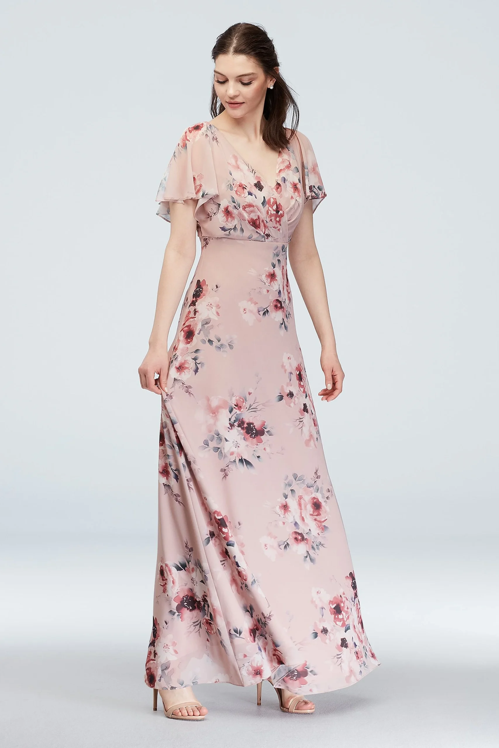 Flutter Sleeve Floral Chiffon Dress