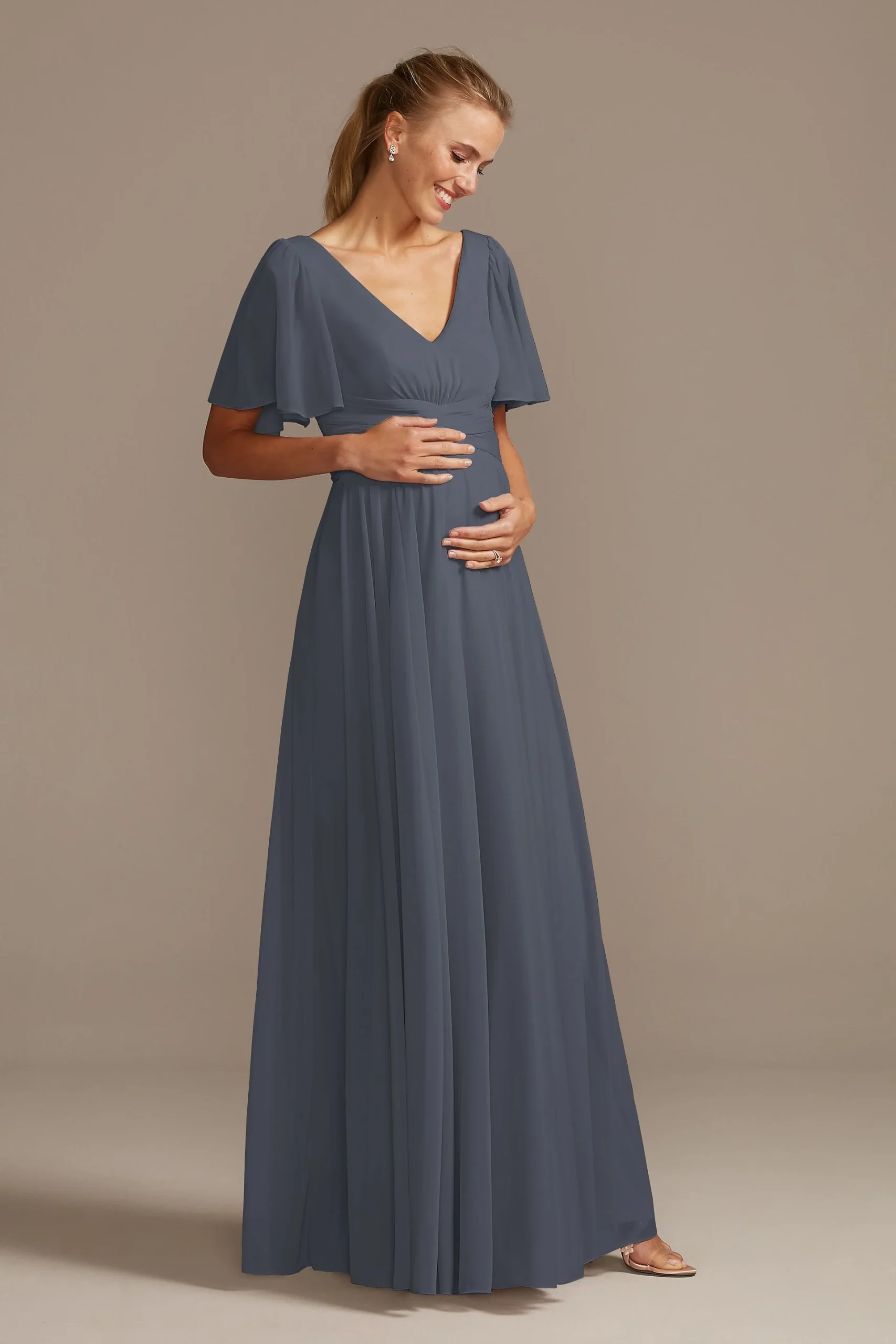 Flutter Sleeve Mesh Maternity Dress