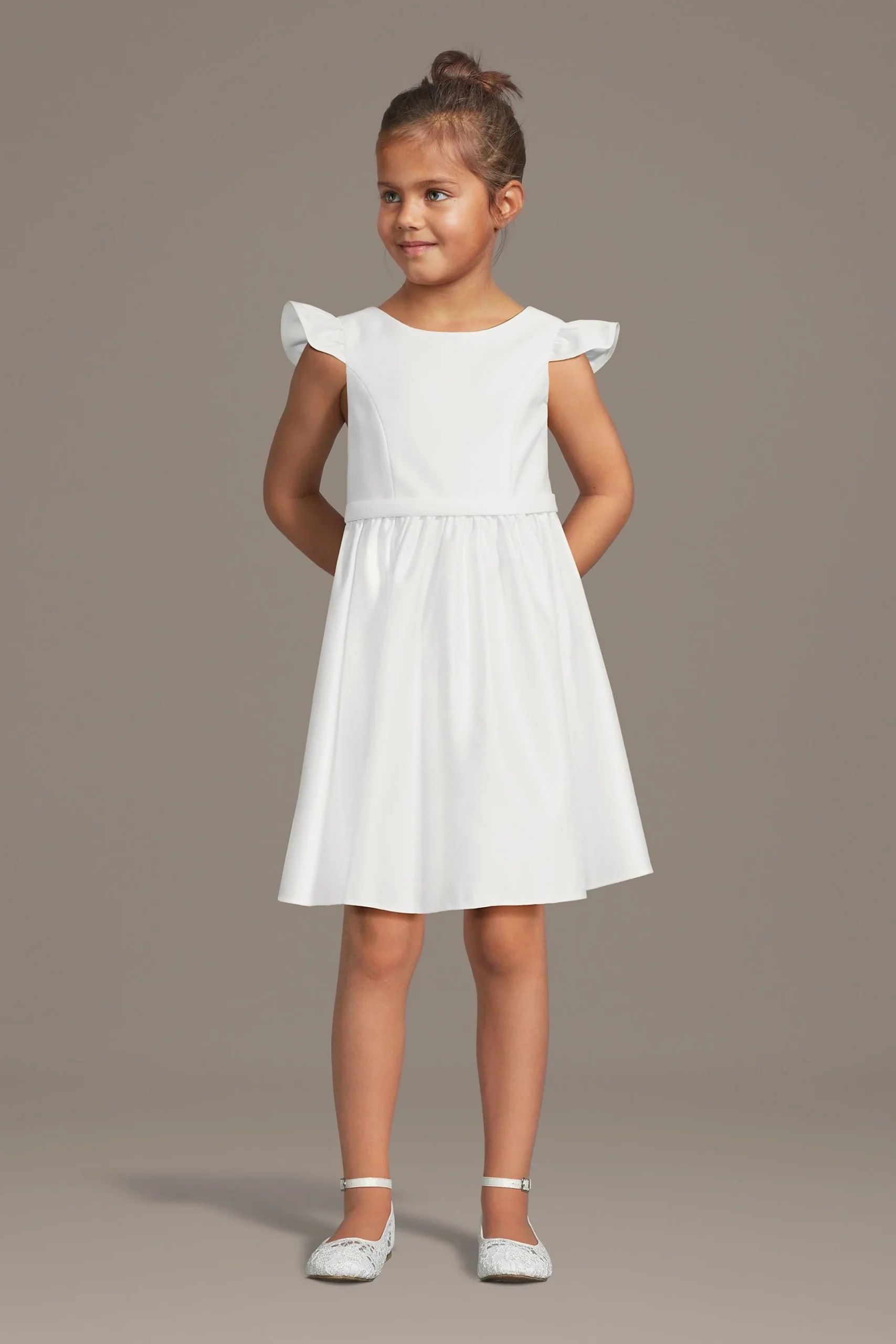 Flutter Sleeve Satin A-Line Flower Girl Dress