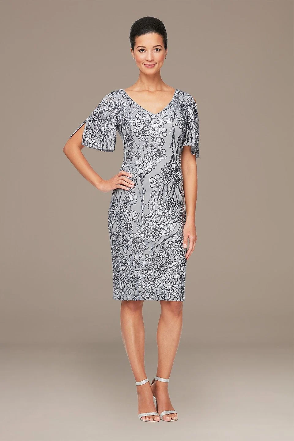 Flutter Sleeve Sequin Sheath Dress