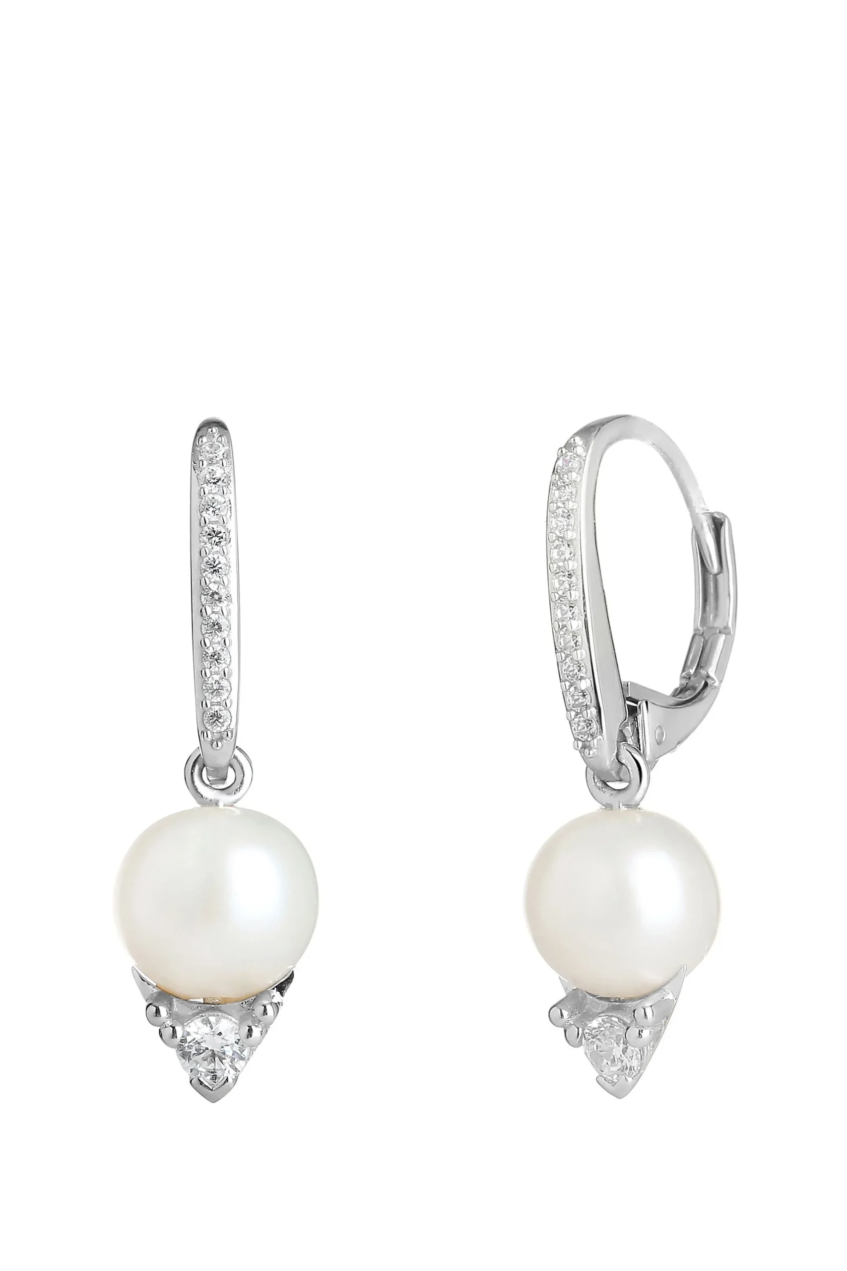 Freshwater Pearl and Cubic Zirconia Drop Earrings