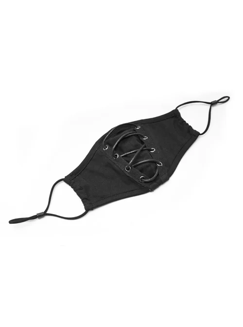 Front Center Lace-Up Stereotyped Bone Black Punk Mask