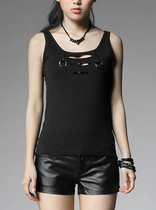 Front Chest Braid Pointed Nail Decoration Black Punk Broken Holes Knit Vest