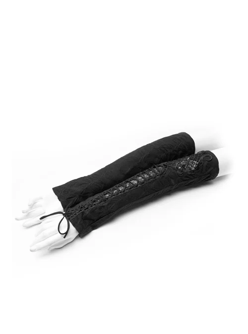 Front Embroidery Lace-Up Black Gothic Knit Sleeves