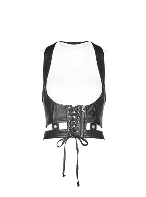 Front Lace-Up Zipper Back Metal Buckle Strap Black Punk Accessories