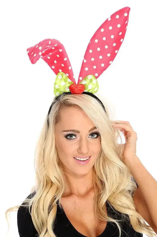 Fuchsia Polka Dot Bow Long Wire Bunny Ears