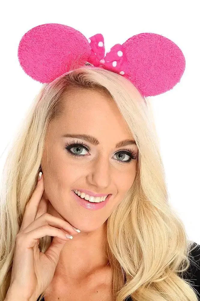 Fuchsia Tinsel Terrycloth Bow Tie Mouse Ears