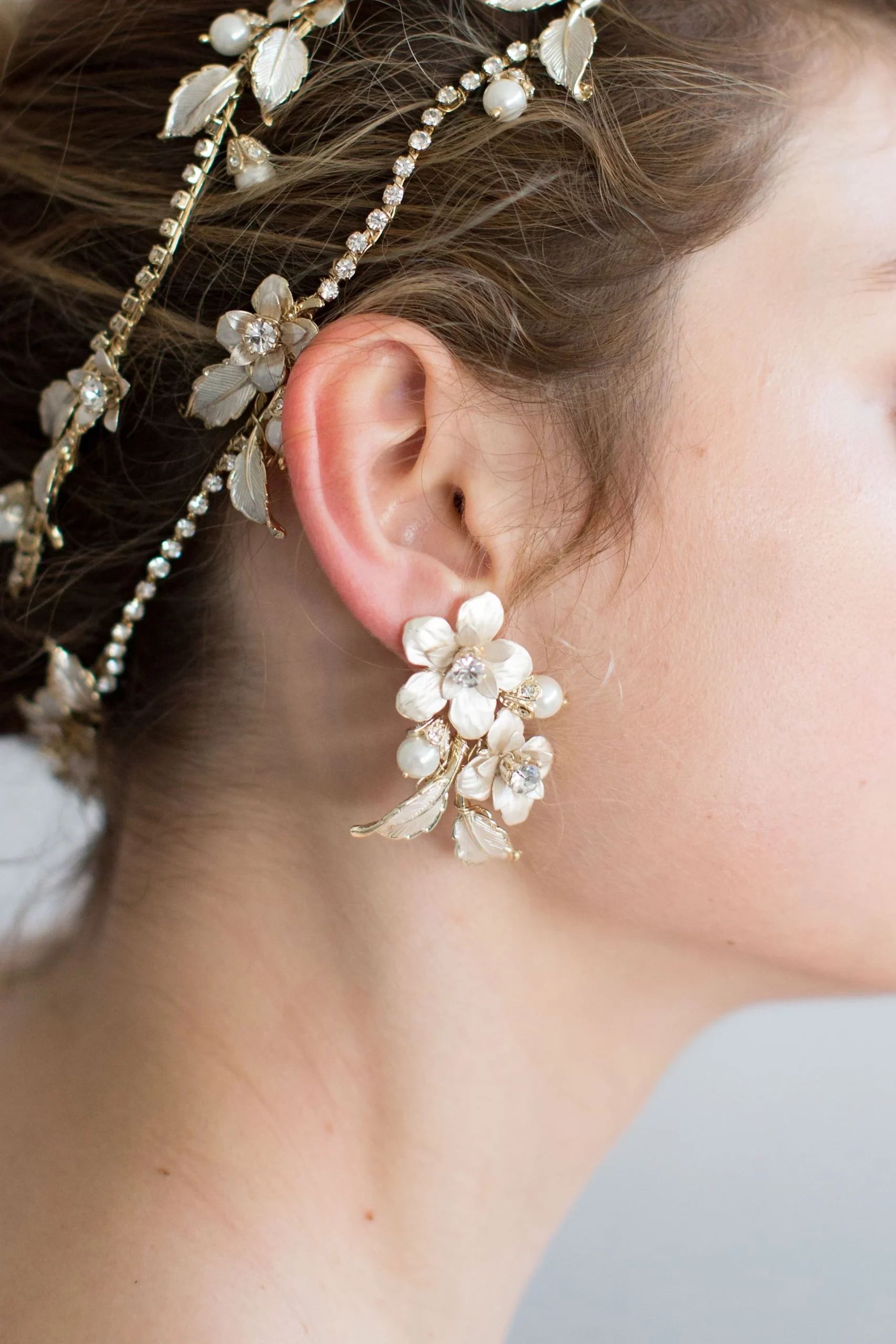 Full Bloom Crystal and Brass Flower Earrings