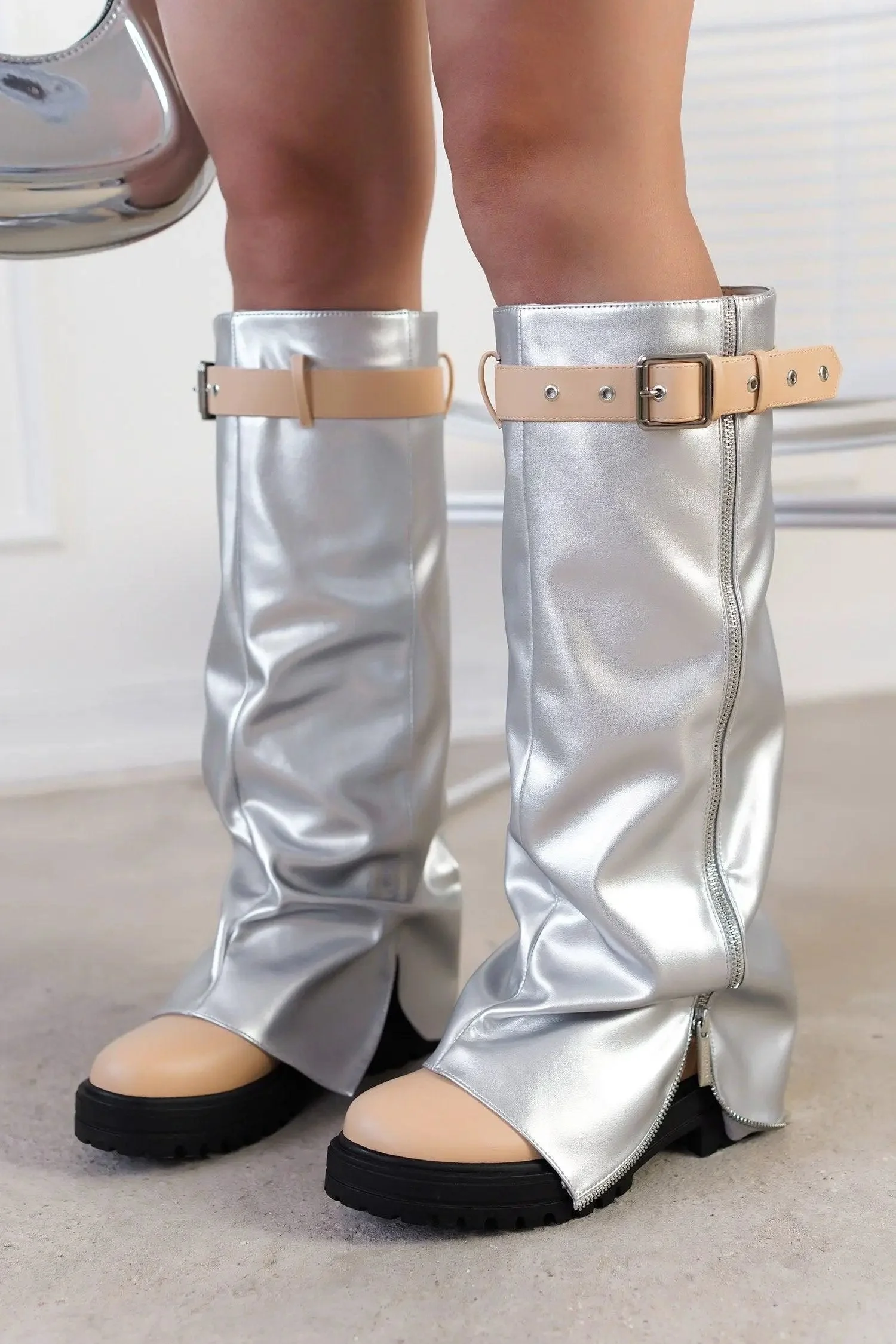 FUNAFUTI - SILVER Thigh High Boots