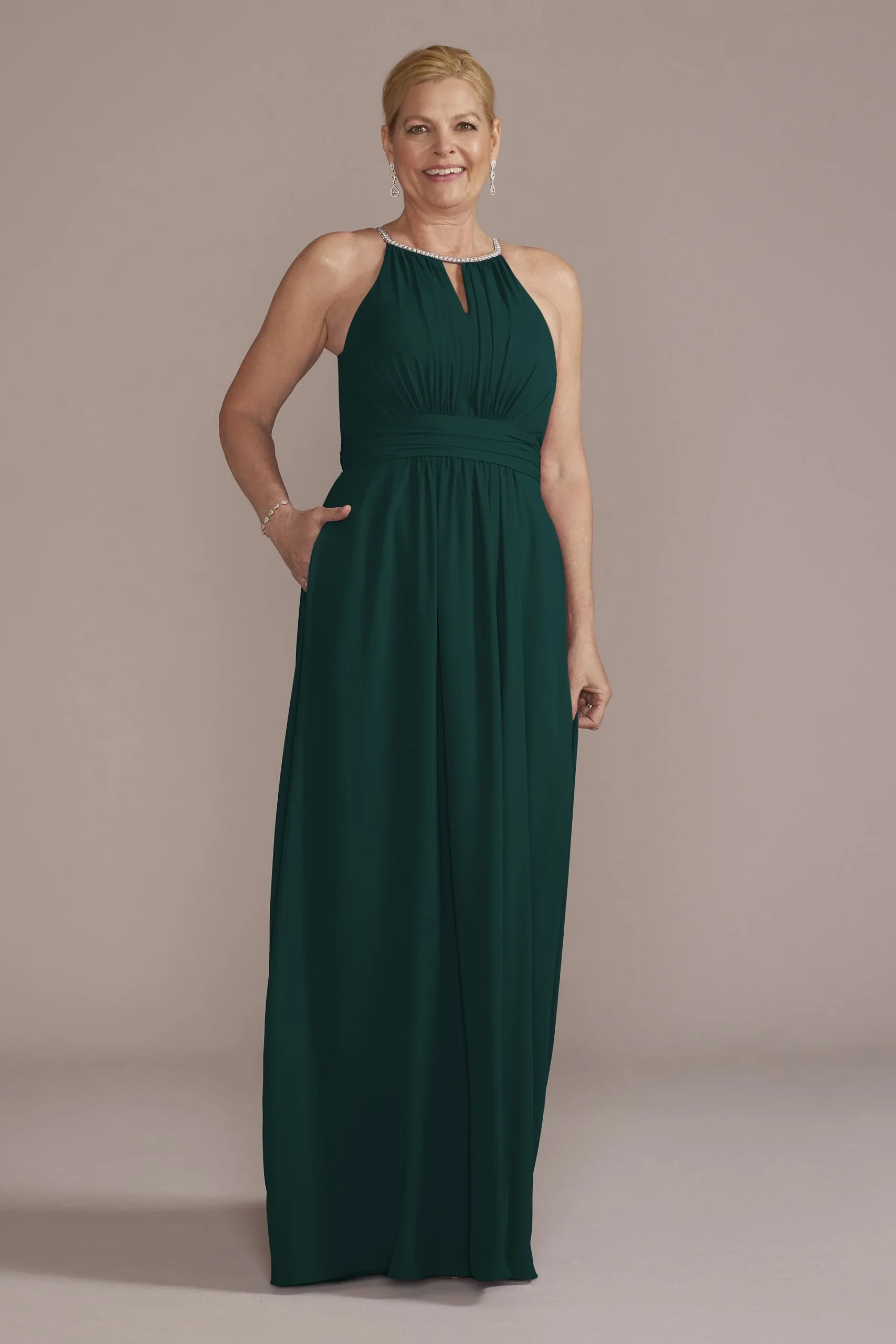 Georgette Gown Keyhole and Jeweled Neckline