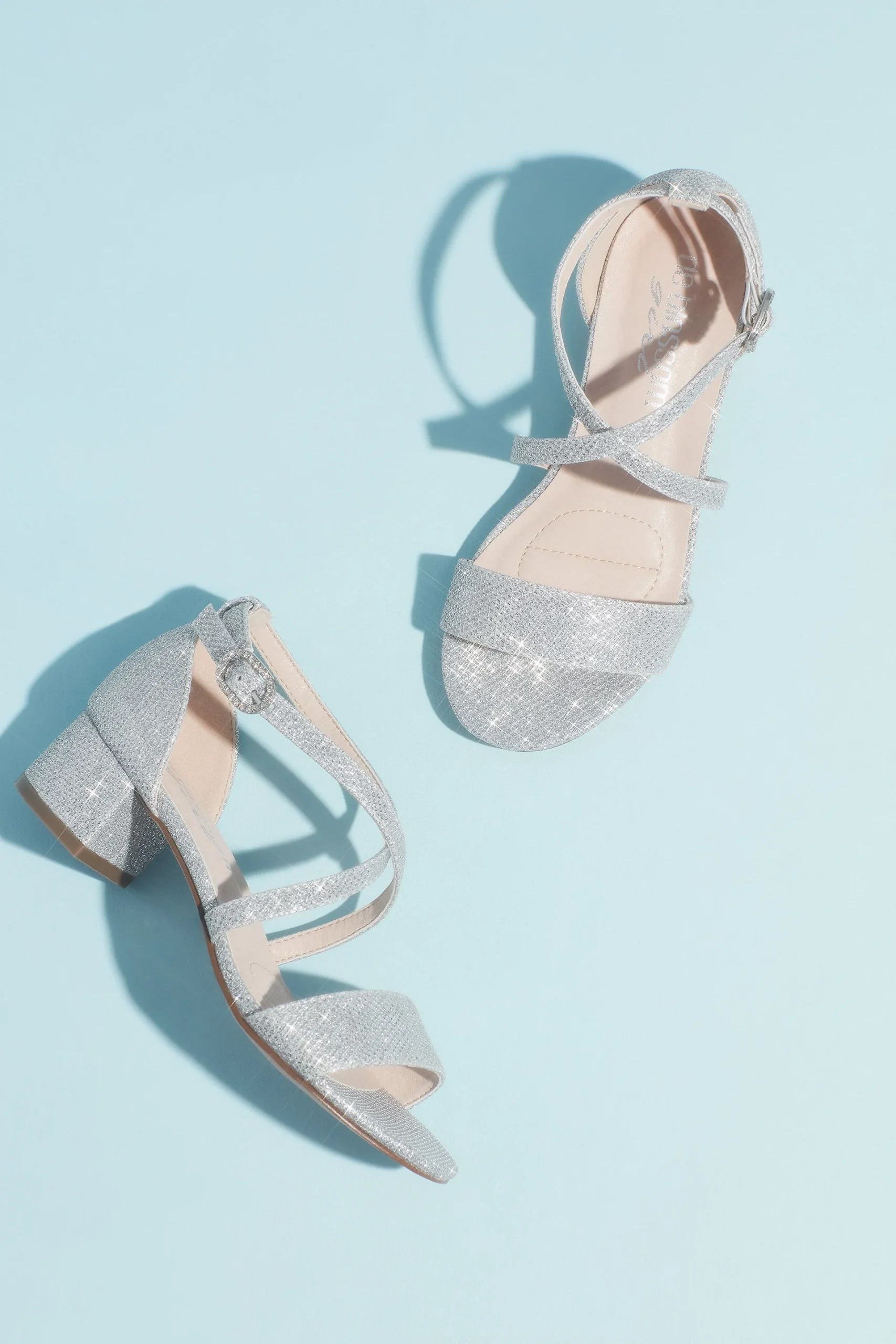 Girls Block Heel Sandals with Crossing Vamp Straps