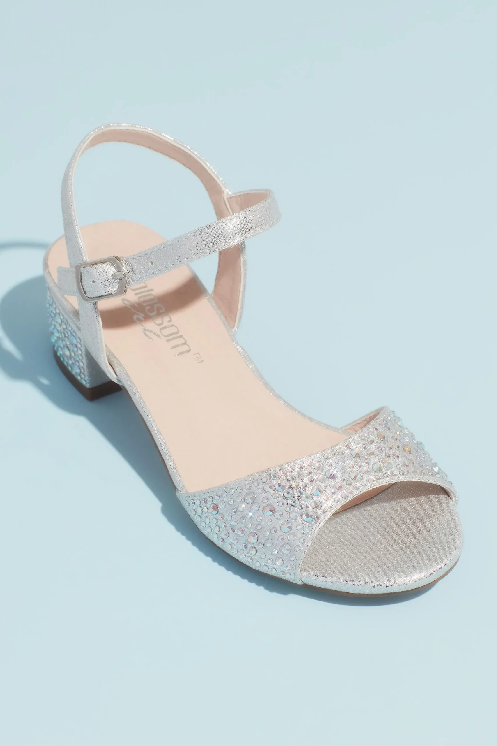 Girls Crystal Block Heel Ankle Strap Sandals
