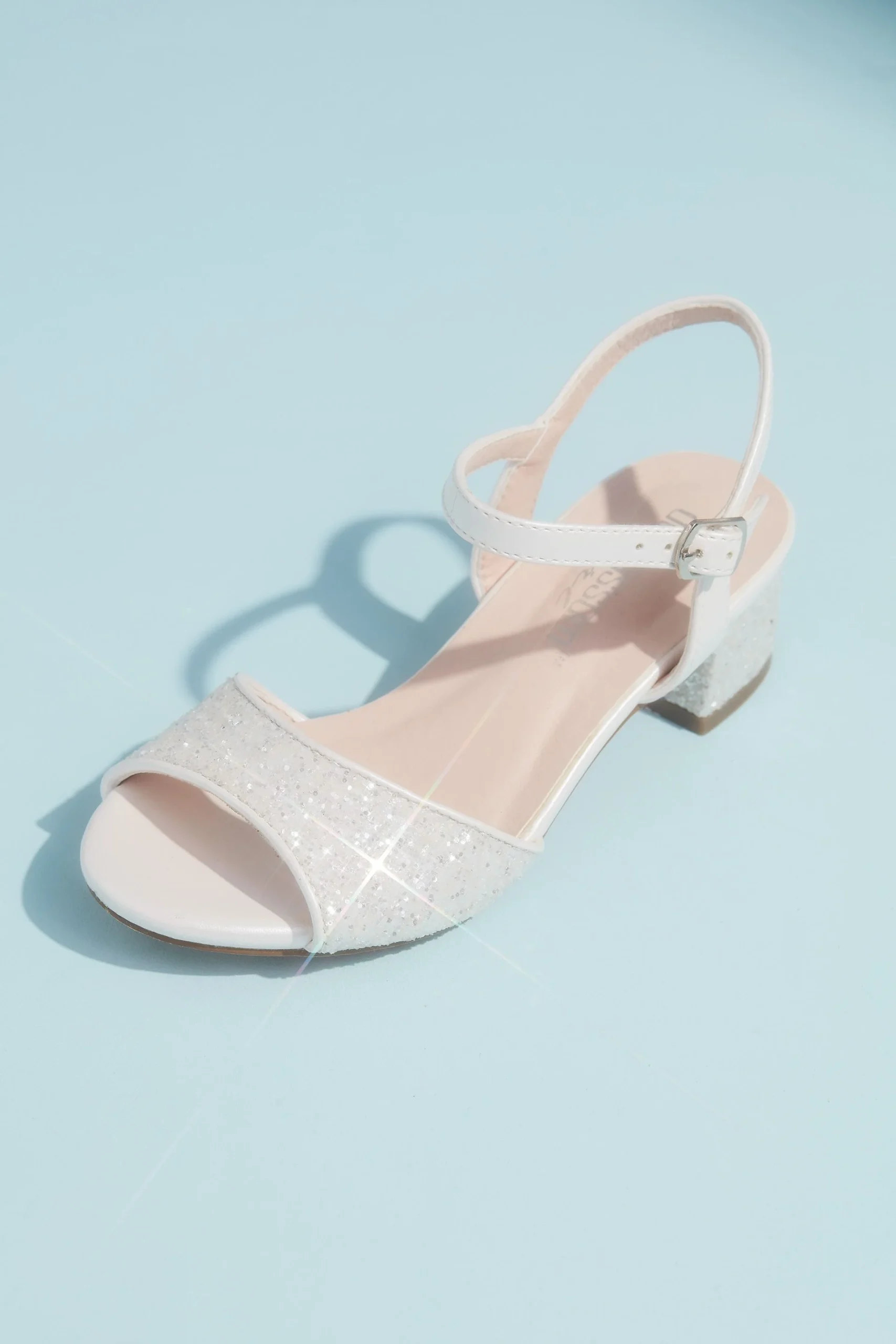 Girls Glitter Peep Toe Sandals with Block Heel