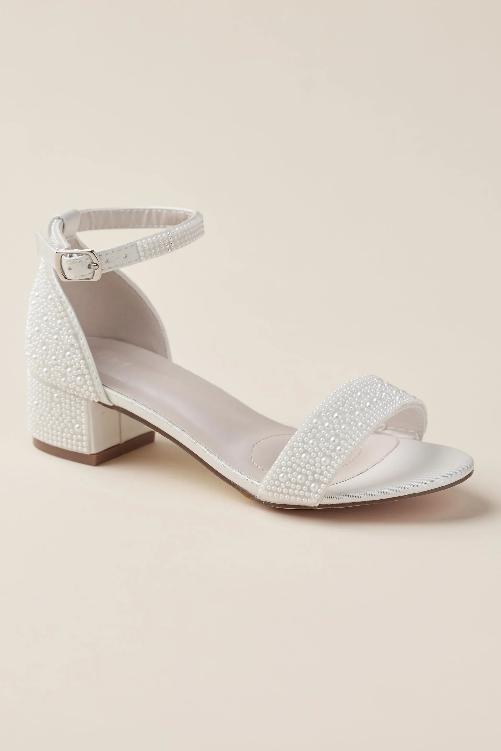 Girls Iridescent Pearl Low Block Heel Sandals