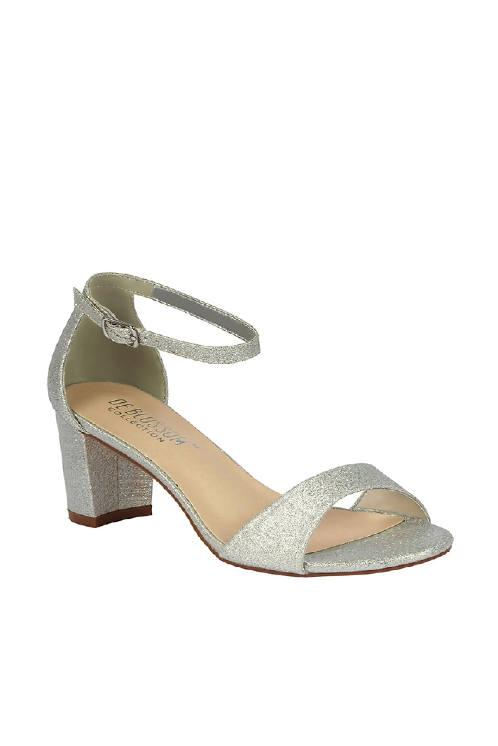 Glitter Ankle Strap Metallic Block Heel Sandals
