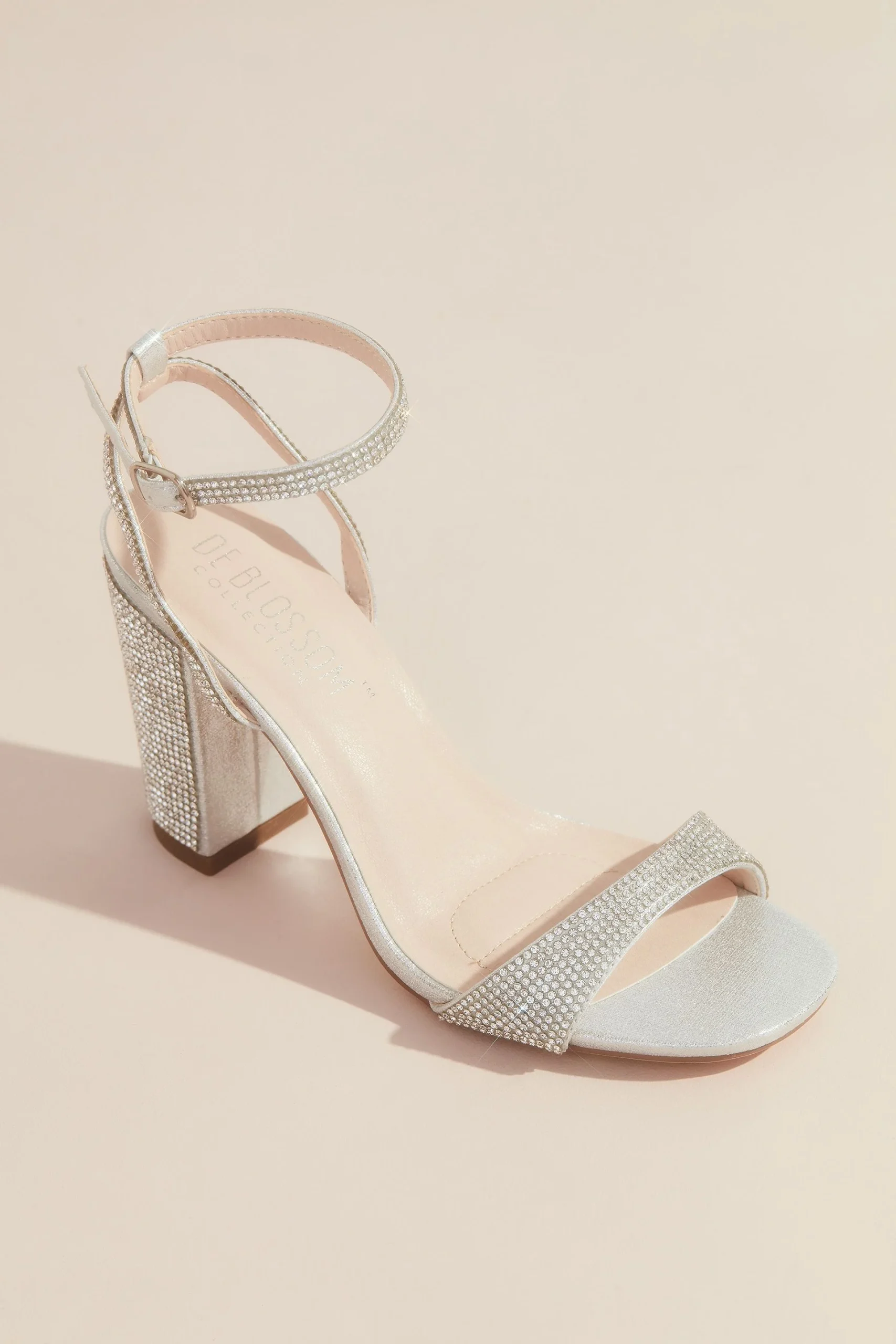 Glitter Block Heel Sandals with Ankle Strap
