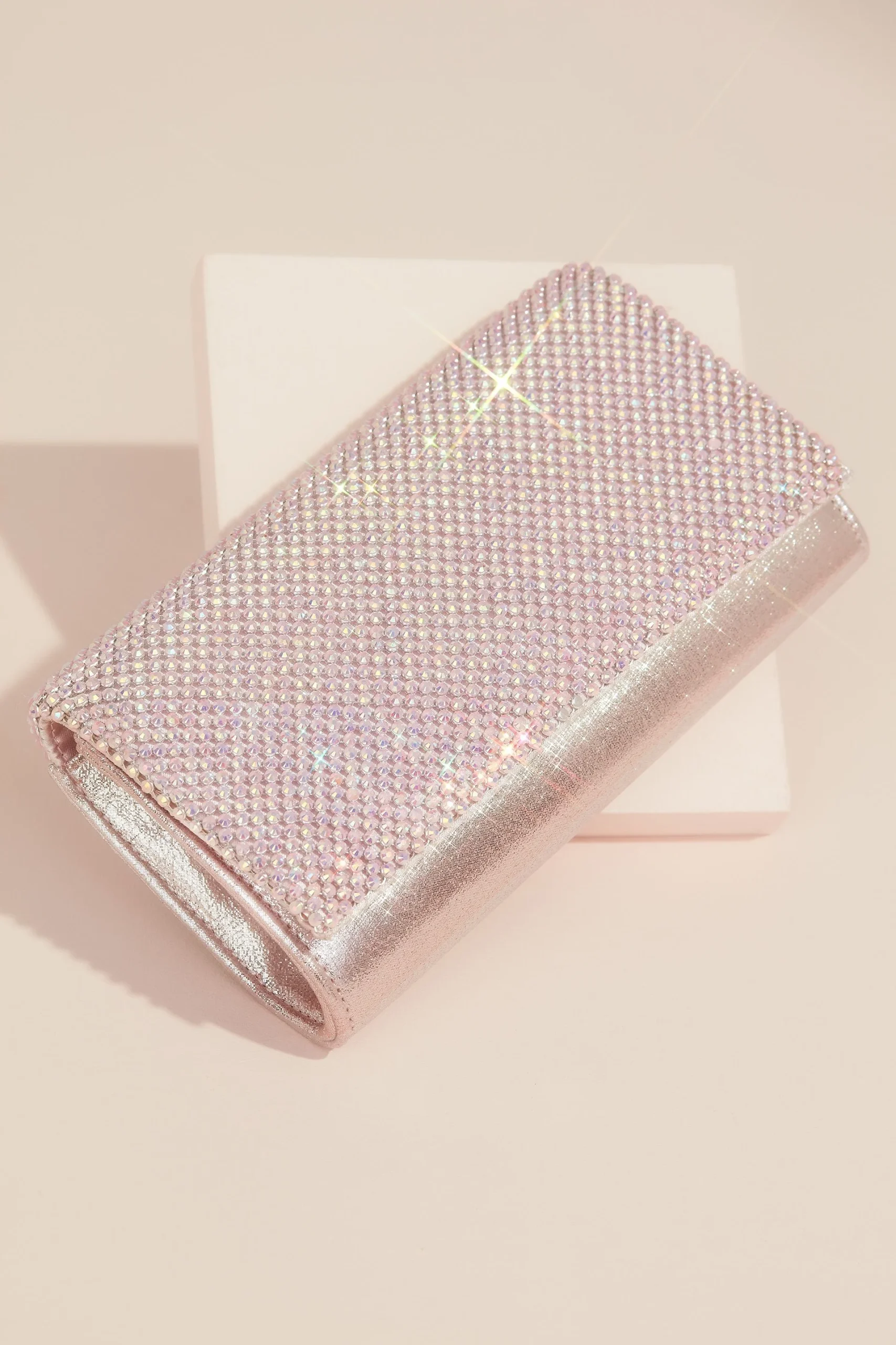 Glitter Clutch Handbag with Crystal Mesh Fold