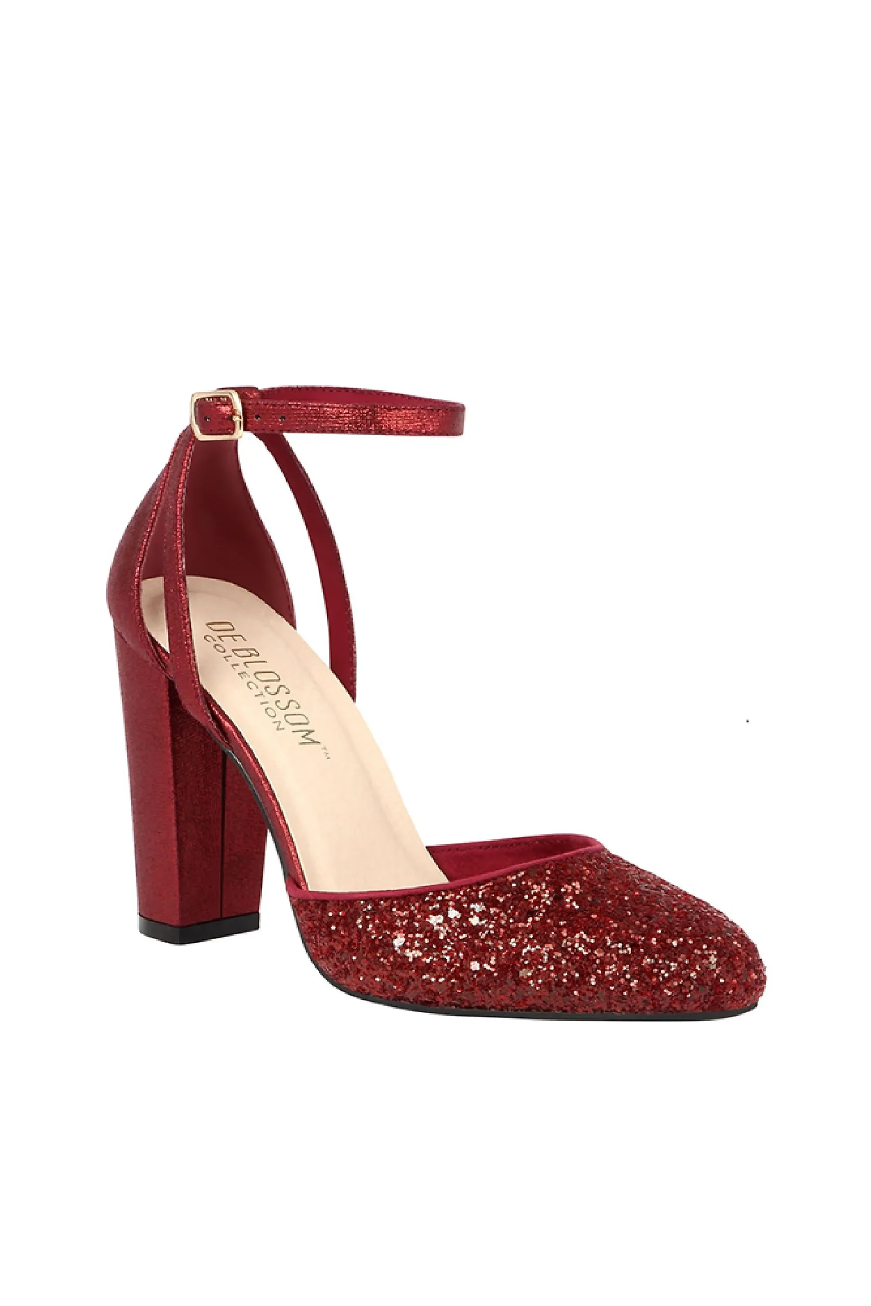 Glitter D'Orsay Ankle Strap Cutout Block Heels