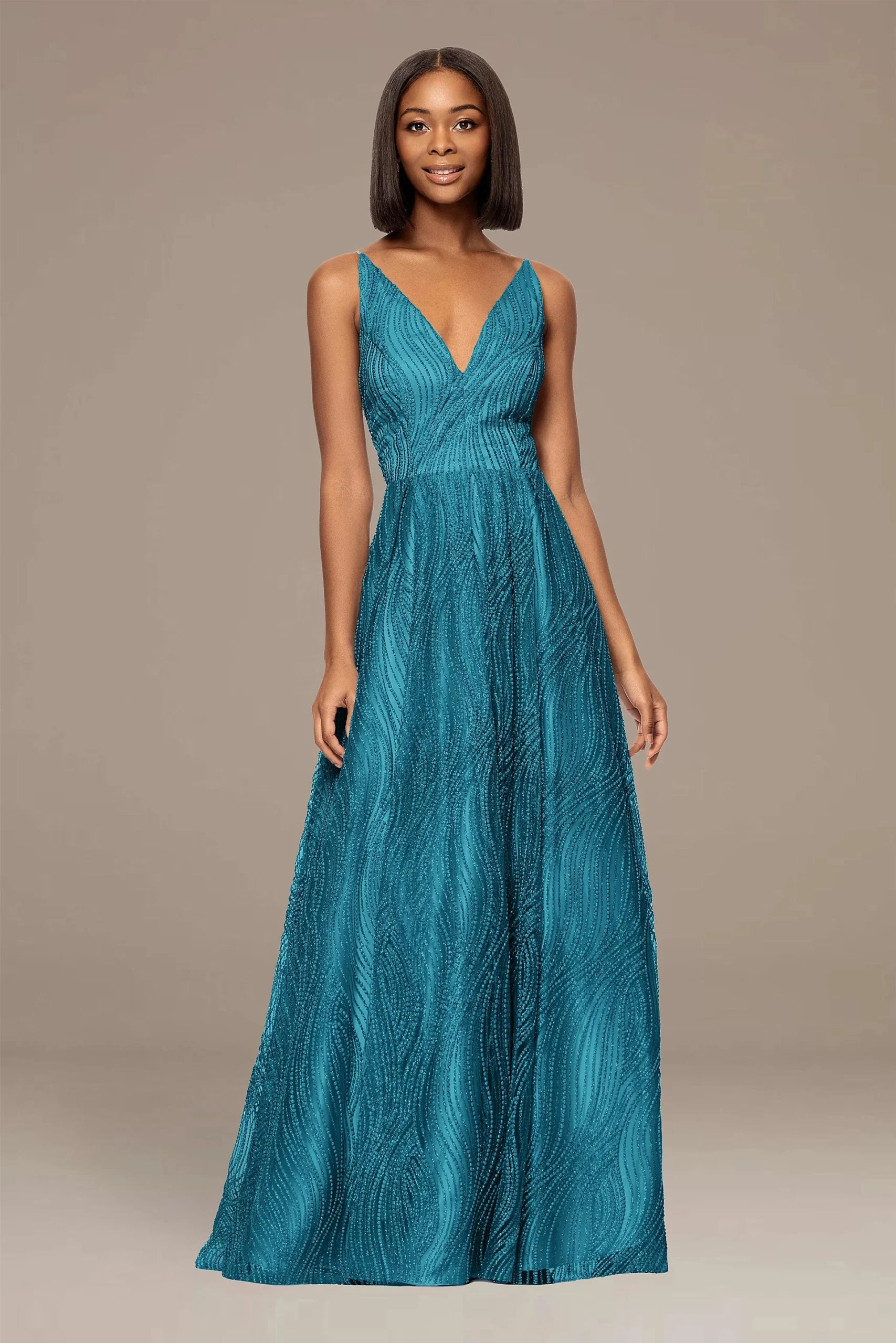 Glitter Encrusted V-Neck Ball Gown