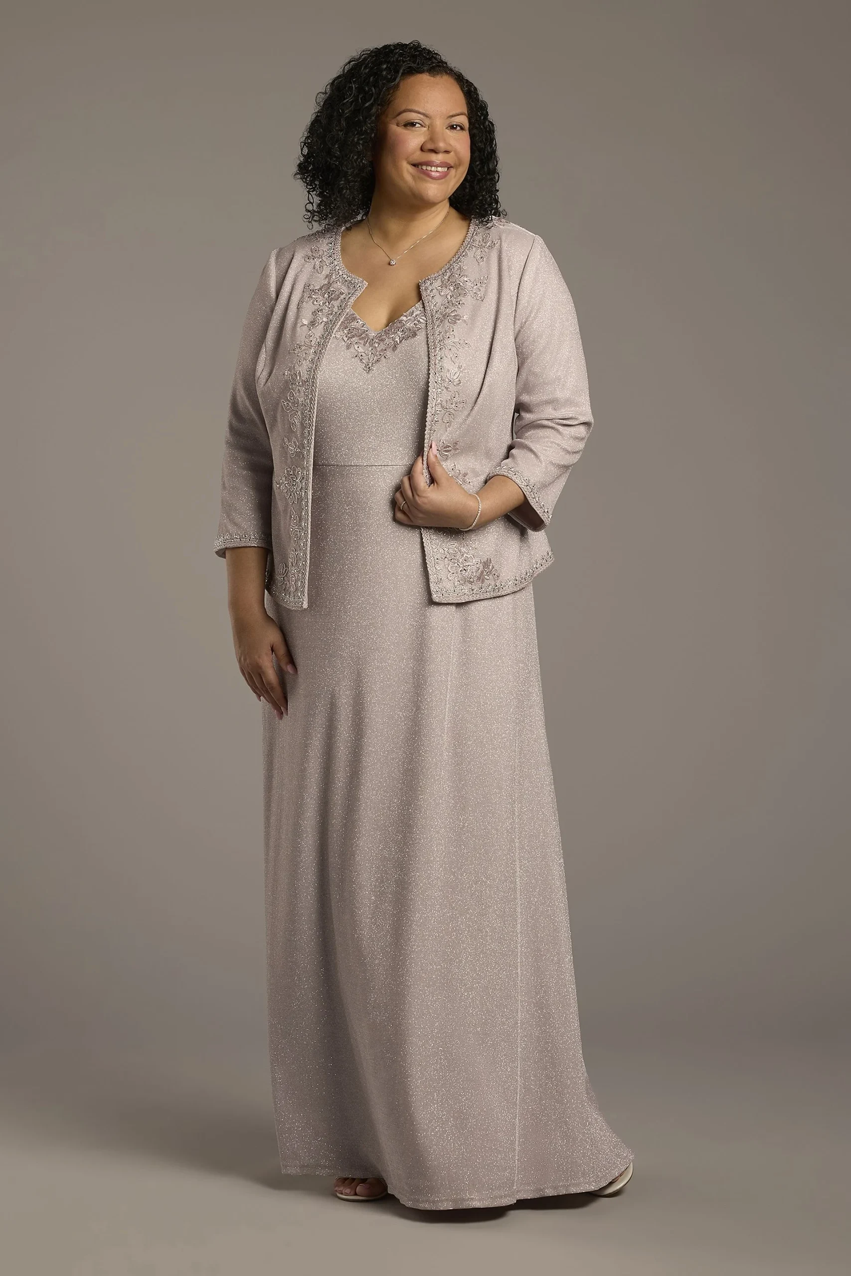 Glitter Knit Embroidered Plus Size Jacket Dress