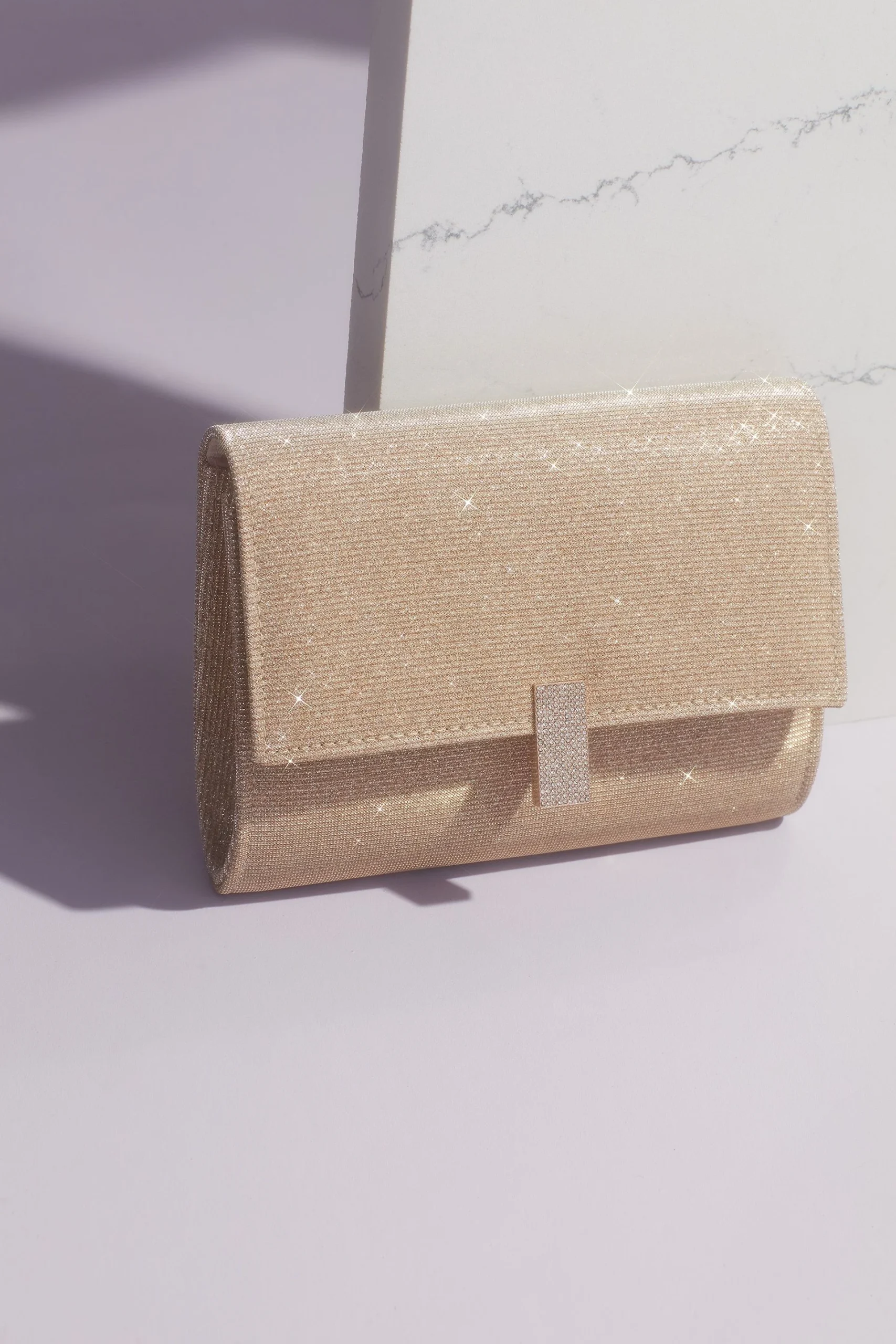 Glitter Knit Fold Clutch with Pave Crystal Clasp