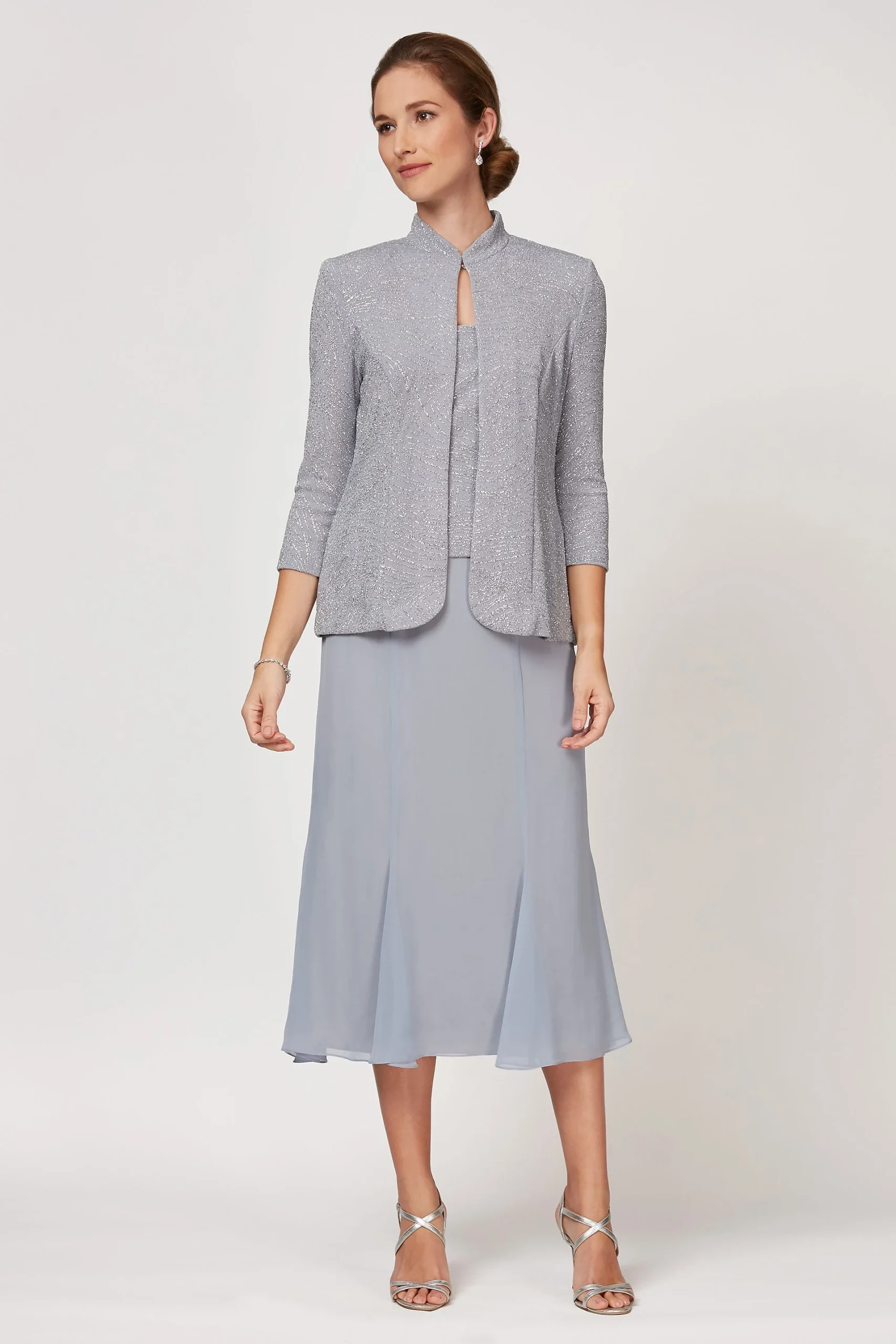 Glitter Knit Mock Dress with Jacket and Godet Hem