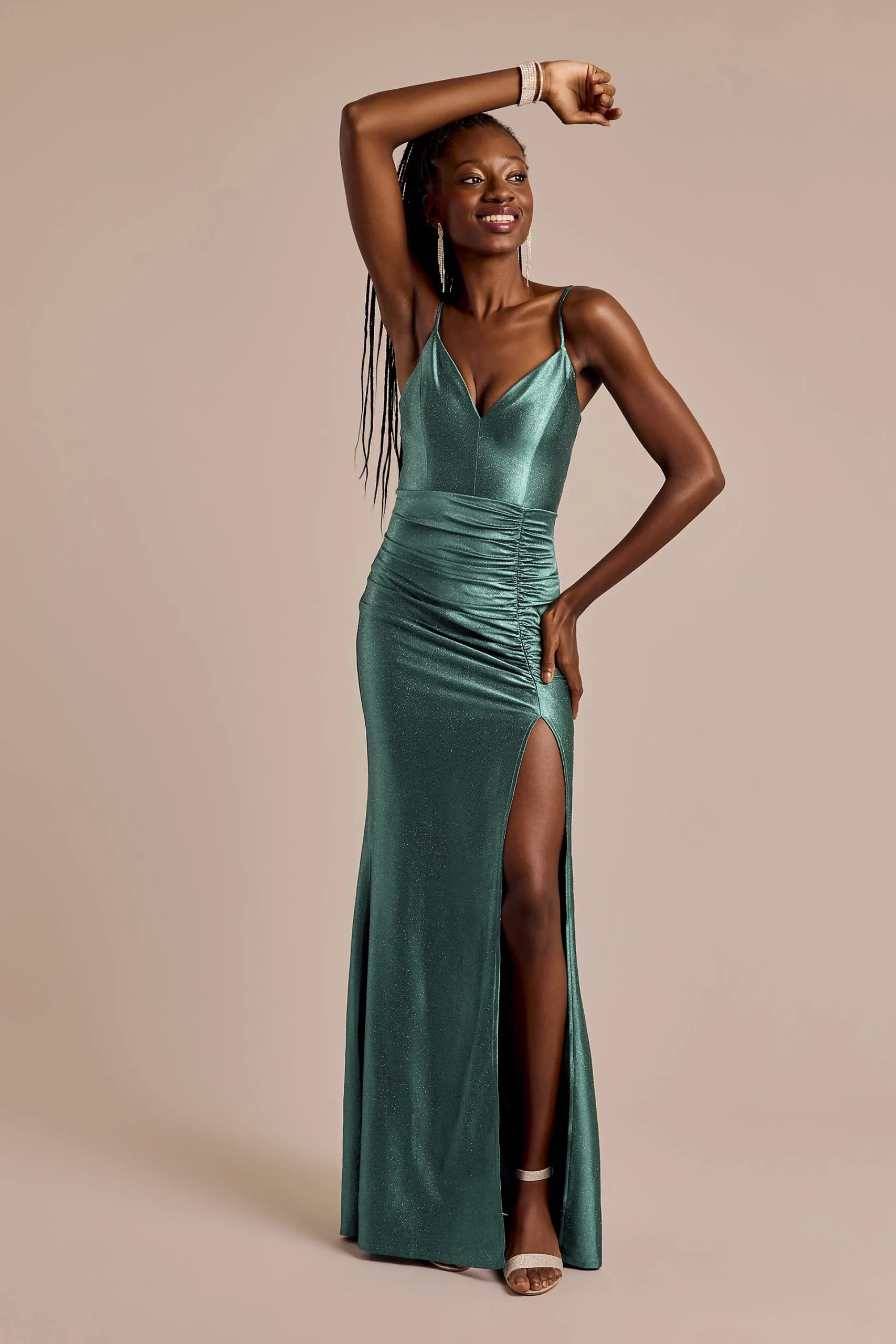 Glitter Knit Ruched V-Neck Sheath Dress
