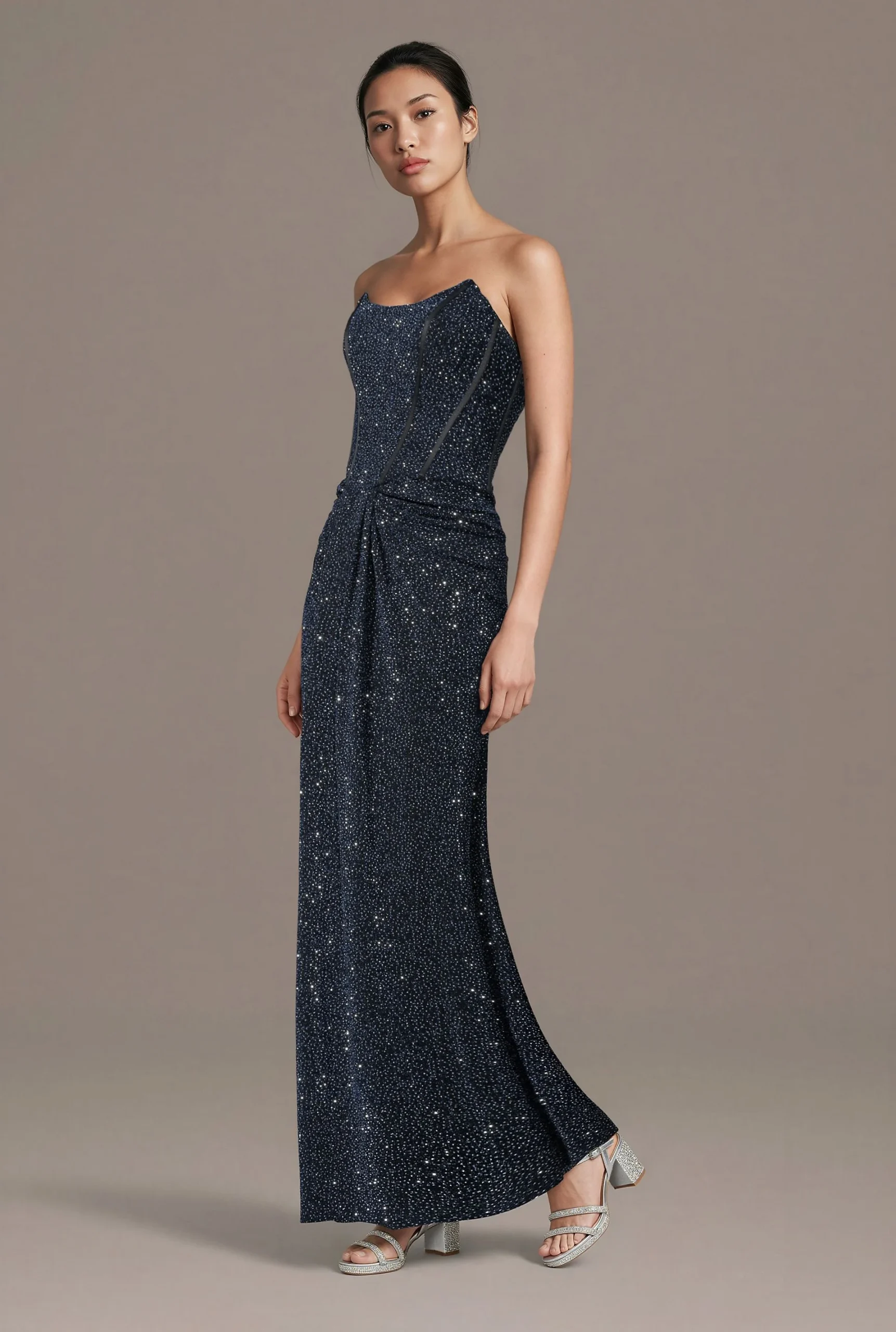 Glitter Knit Sheath Dress with Sculpted Neckline