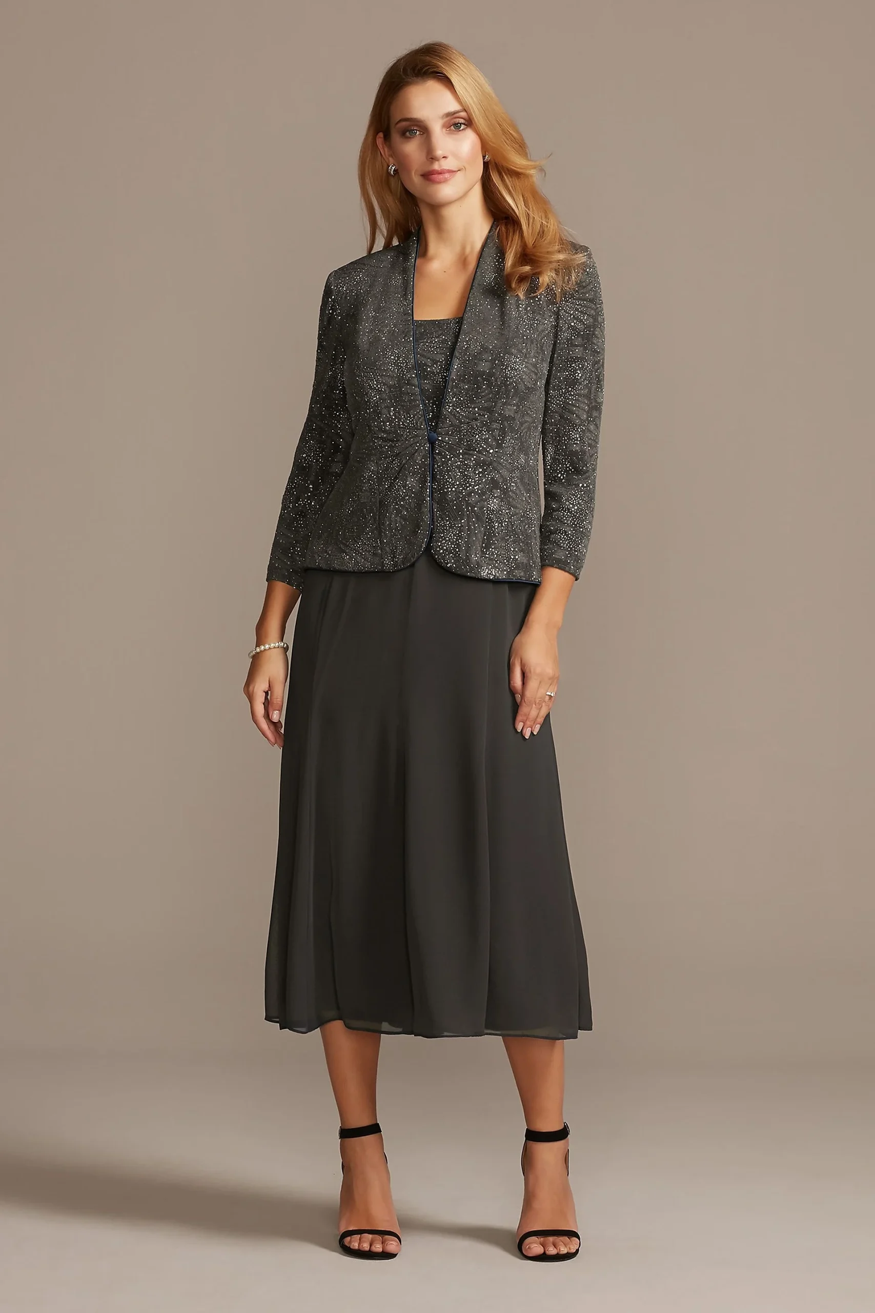 Glitter Knit Tank and Chiffon Skirt Two-Piece Set