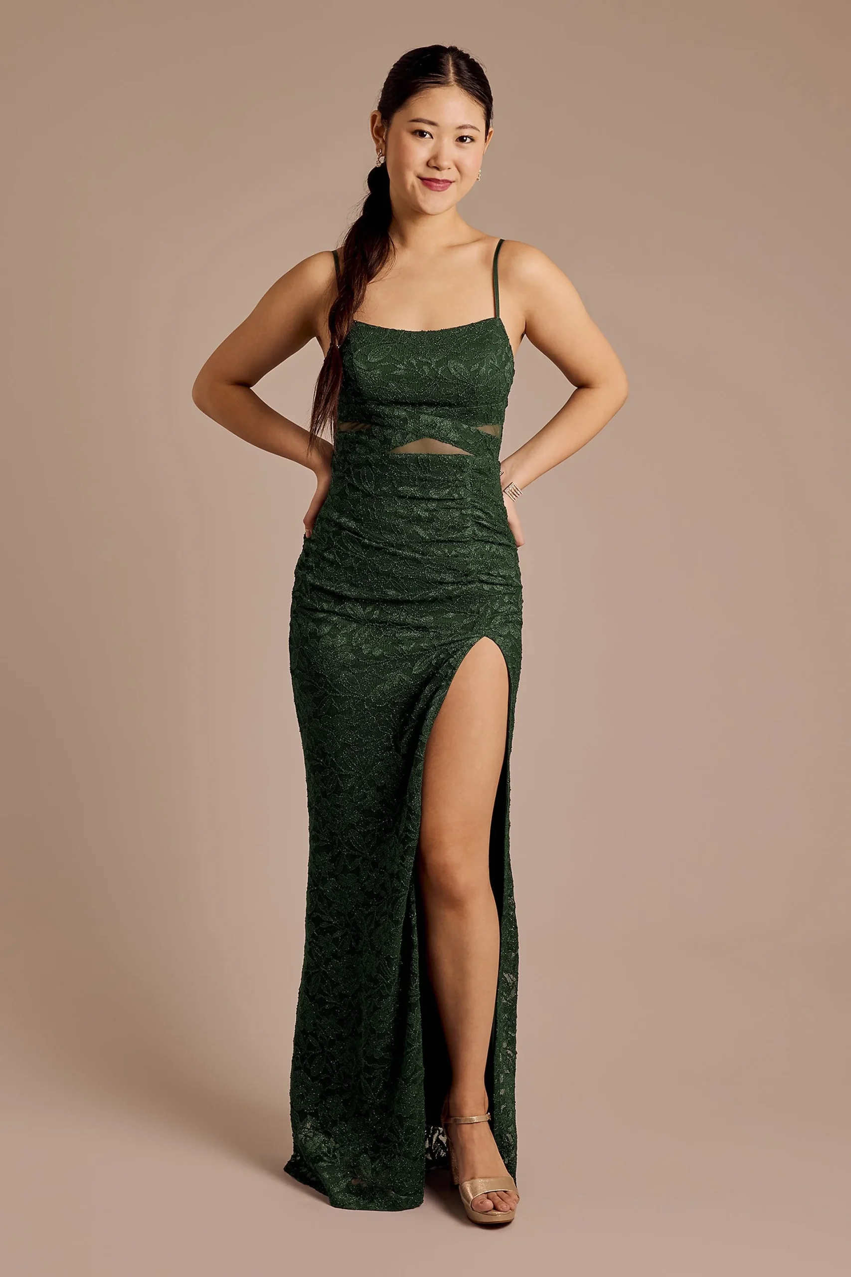 Glitter Lace Illusion Waist Sheath Dress