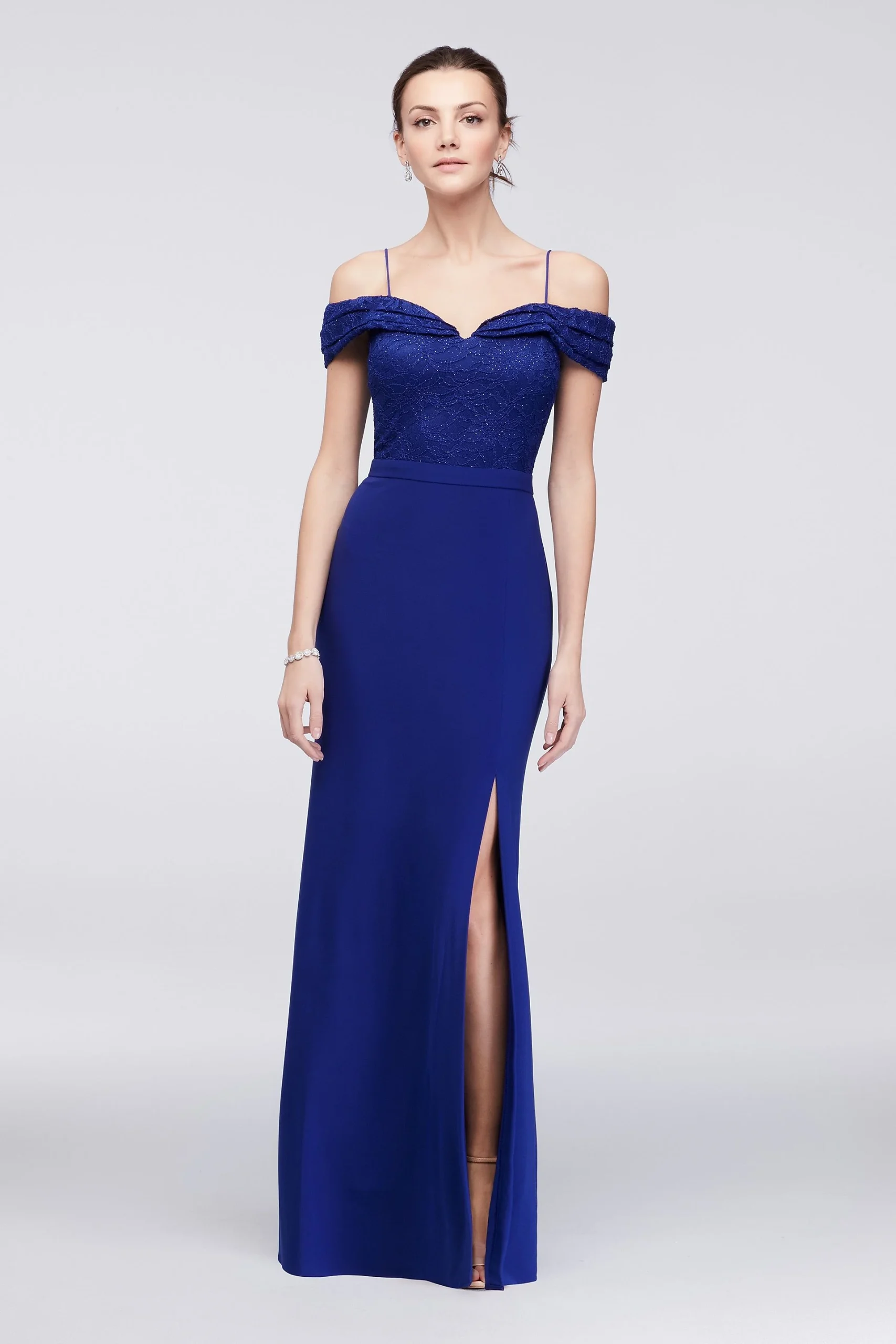 Glitter Lace and Jersey Off-The-Shoulder Dress