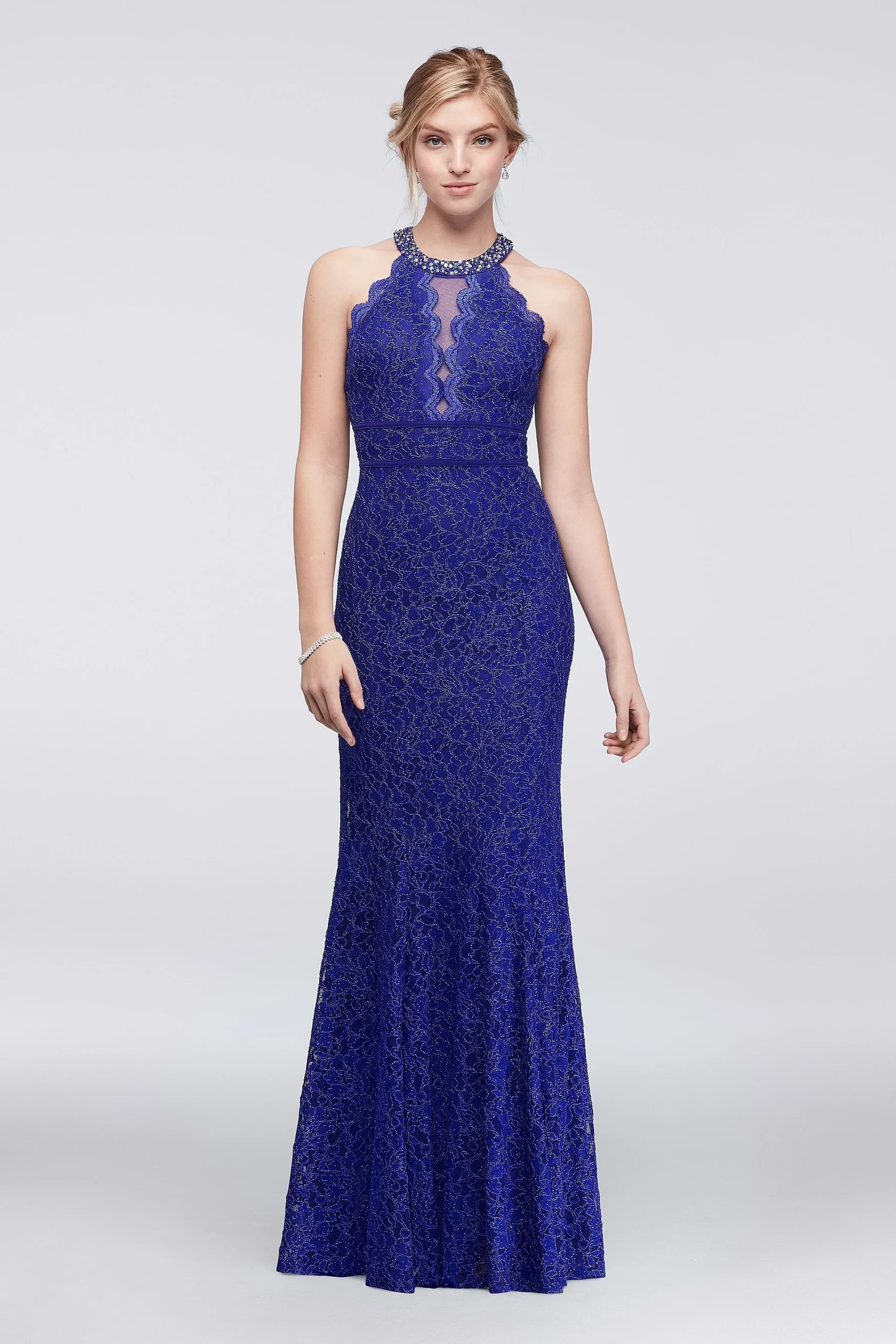 Glitter Lace Mermaid Dress with Illusion Keyhole