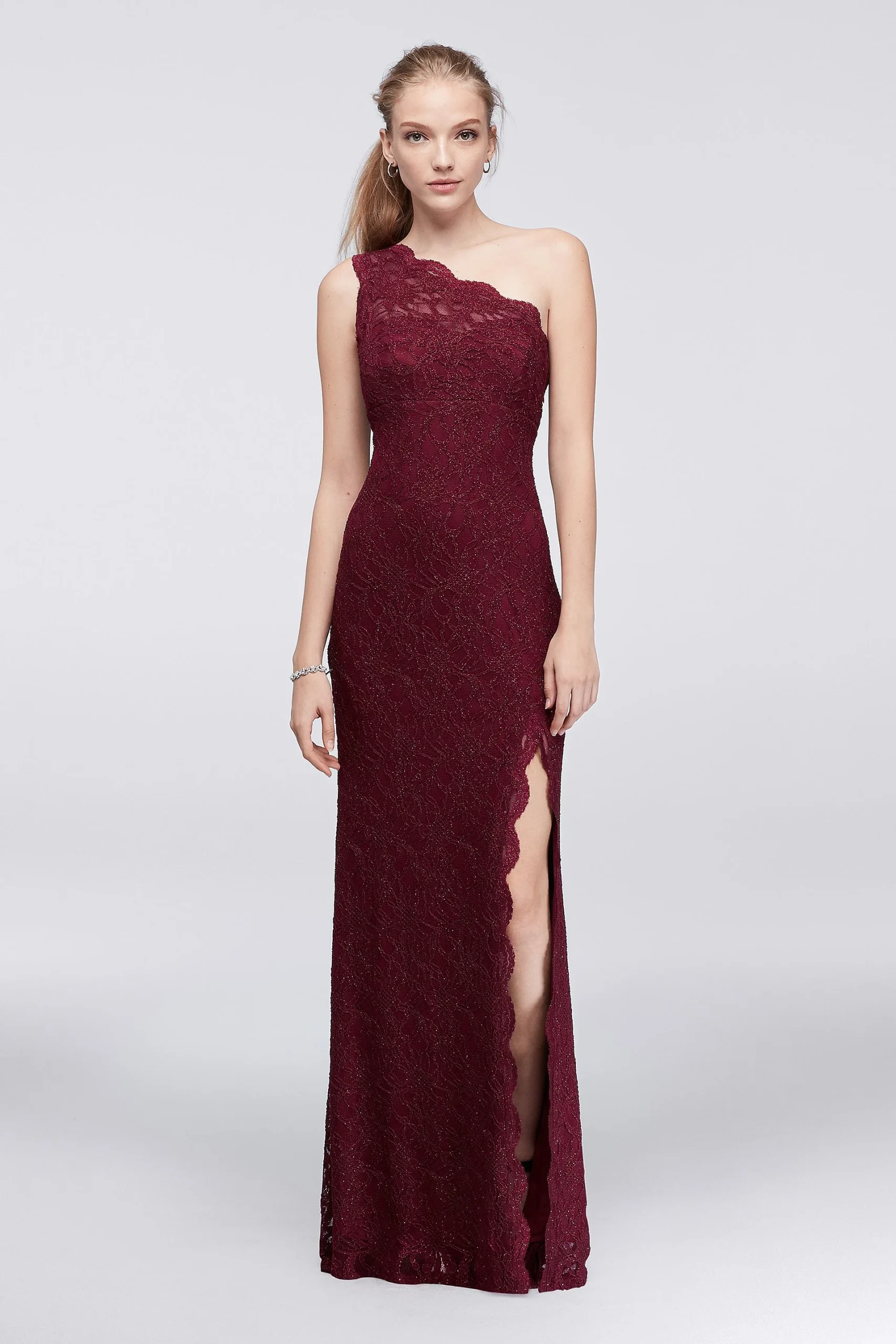 Glitter Lace One-Shoulder Sheath Dress