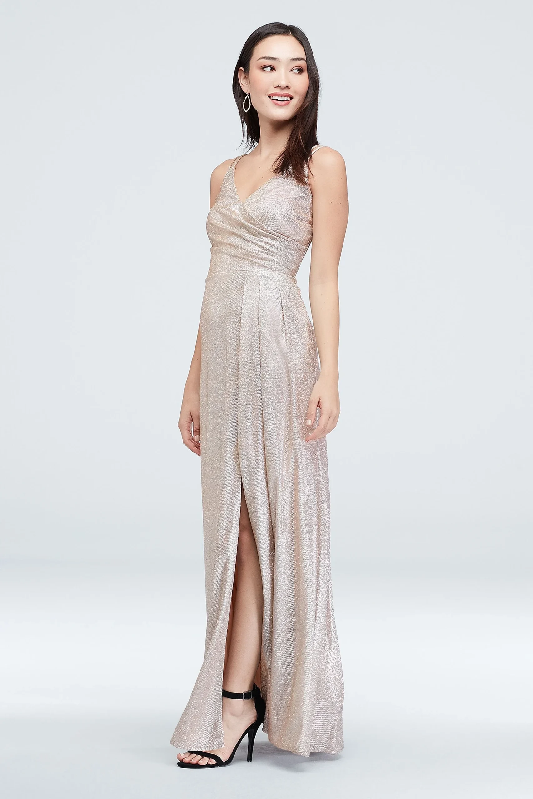Glitter Metallic Double Strap Plus Size Gown