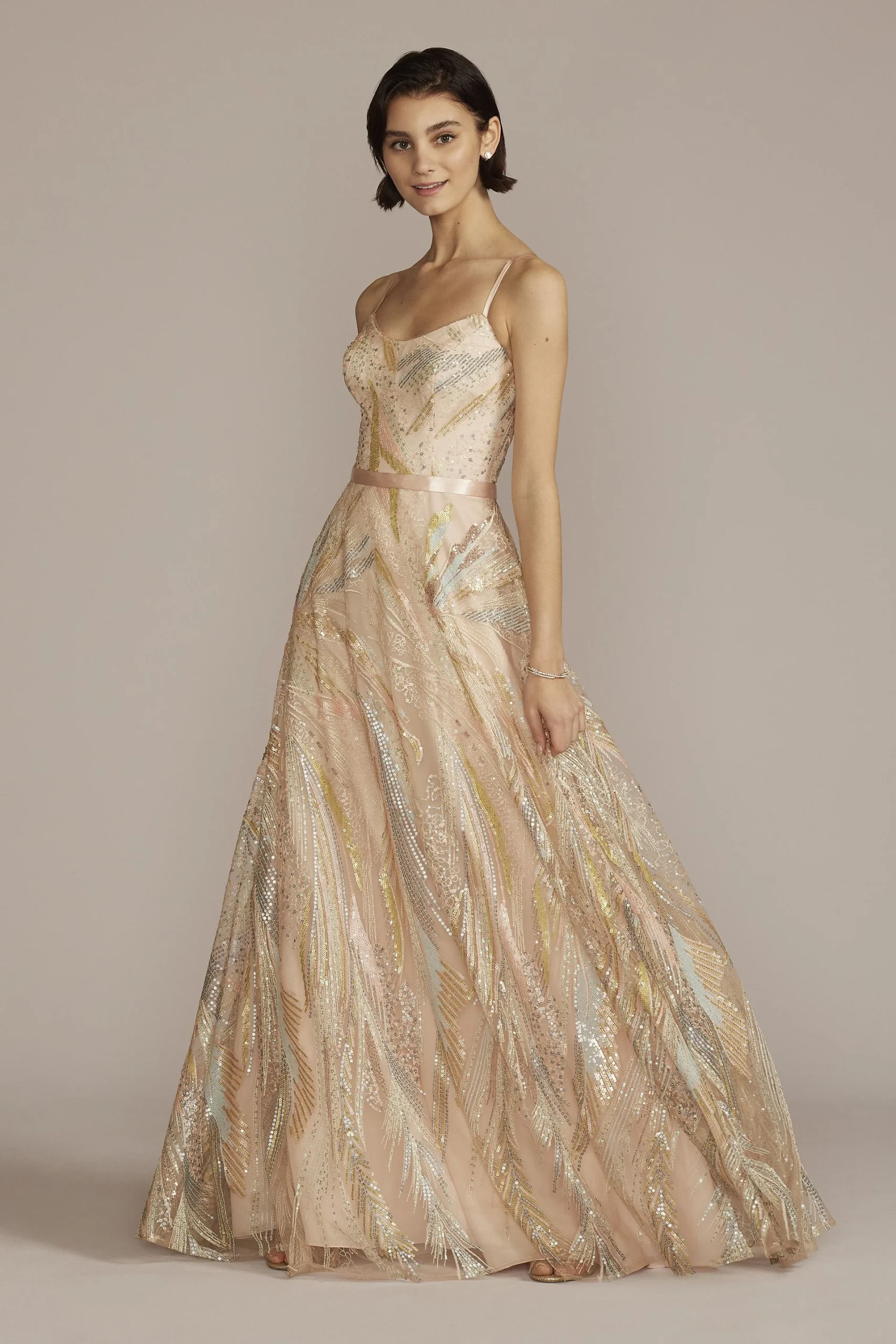 Glitter Patterned A-Line with Satin Waistband