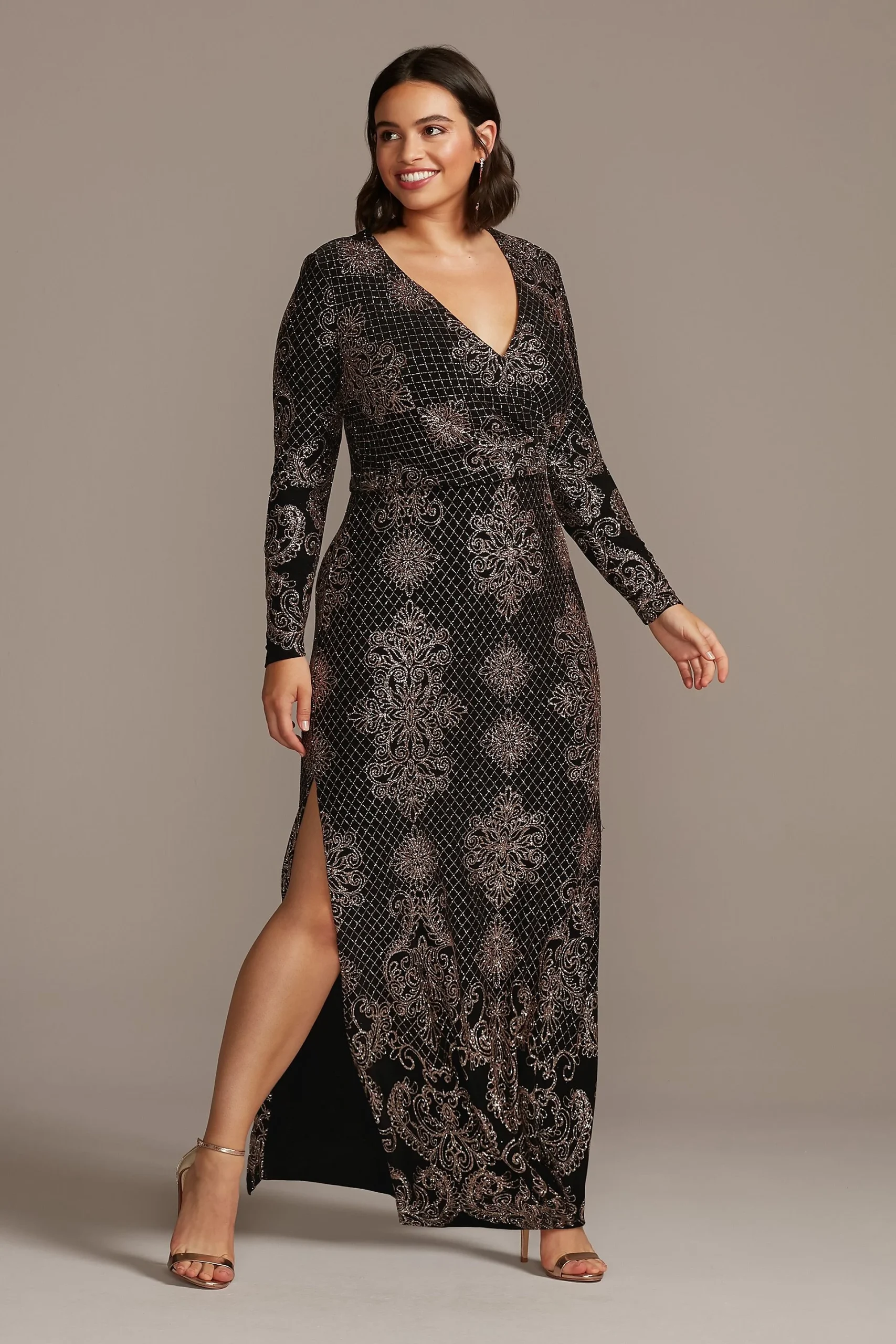 Glitter Print Bodycon Long Sleeve Dress