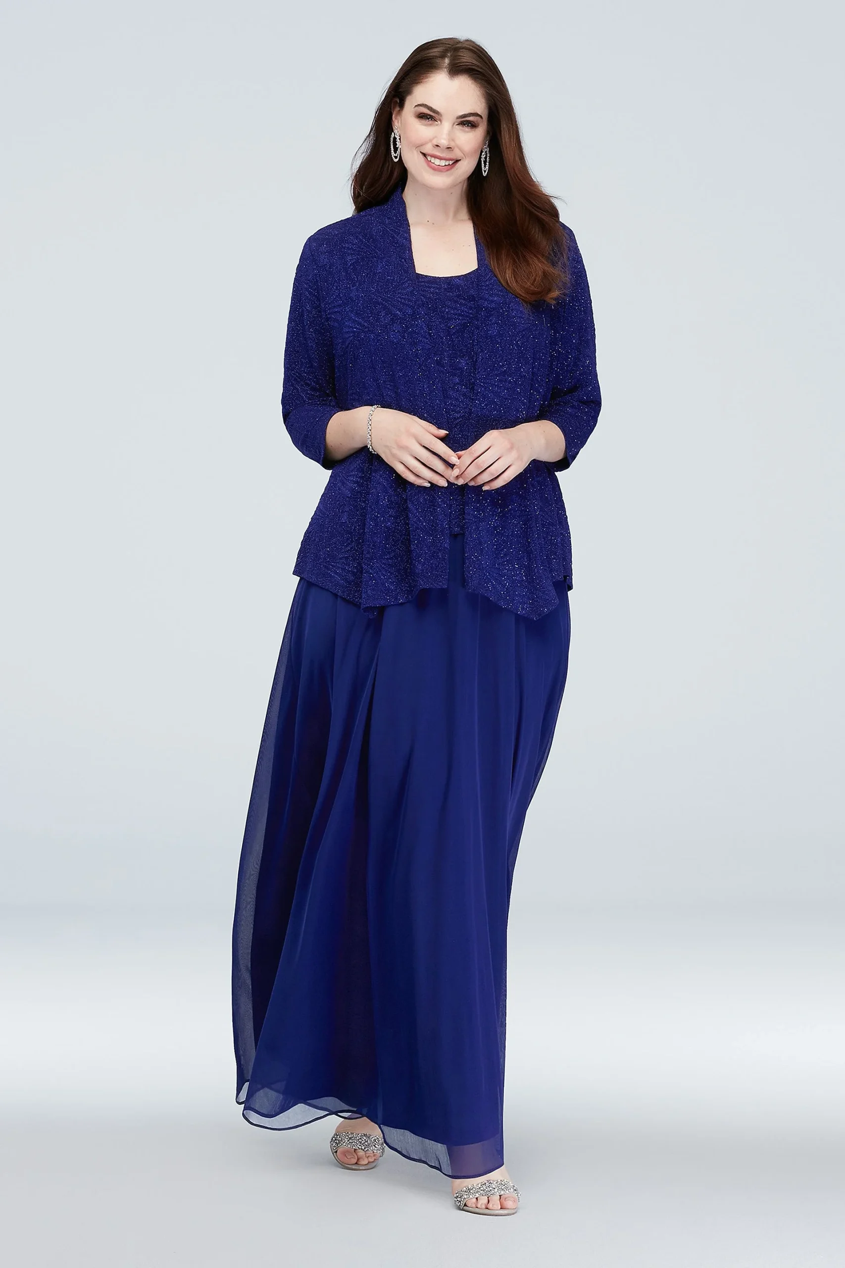 Glitter Stretch Knit Mock Three-Piece Set
