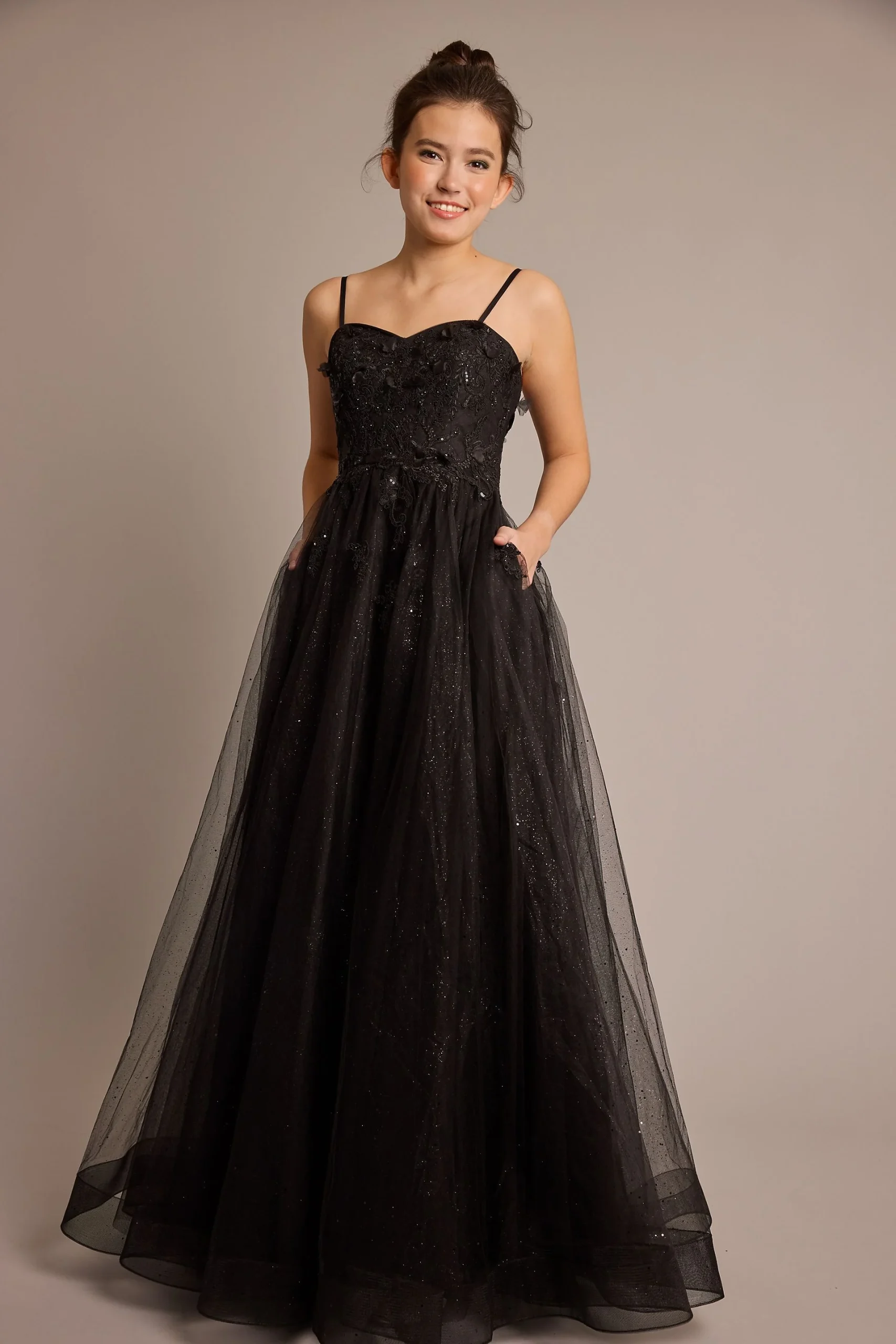 Glitter Tulle Ball Gown with 3D Flowers