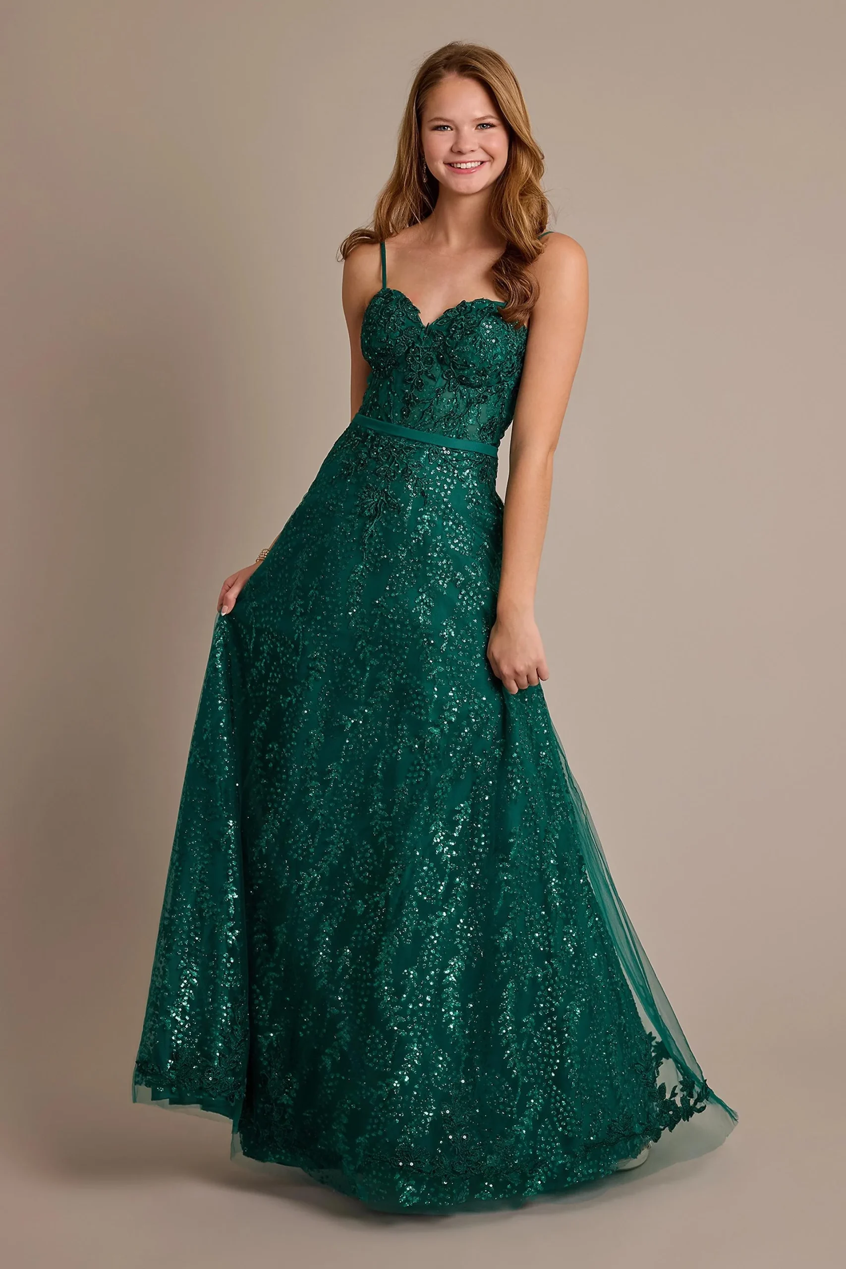 Glitter Tulle Corset Ball Gown with Appliques