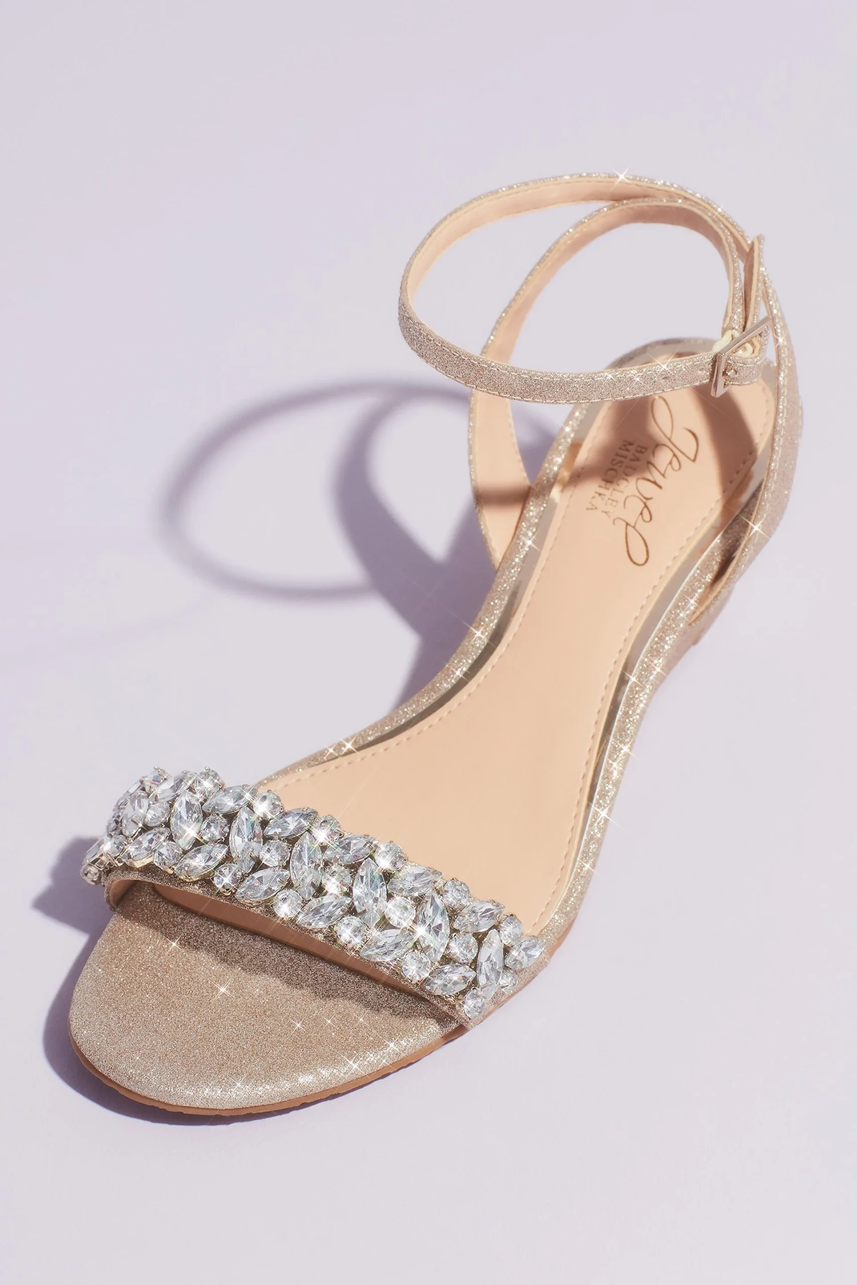 Glittery Ankle Strap Wedge Sandal with Crystals