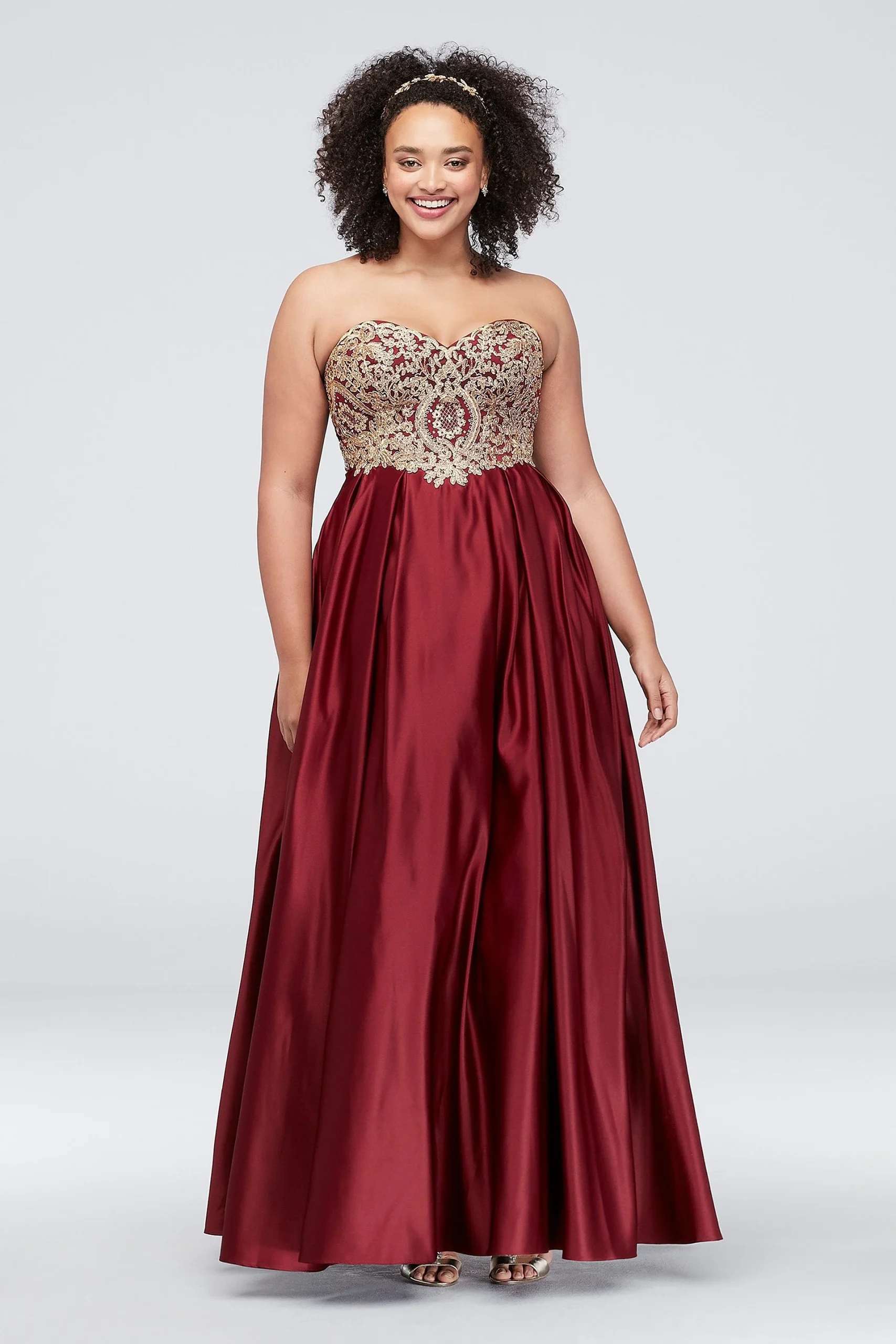 Gold Corded Lace and Satin Ball Gown