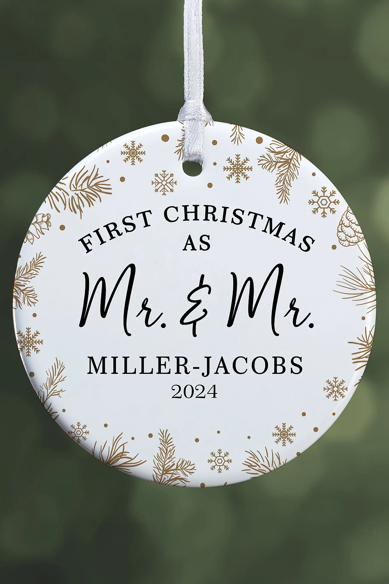 Gold Foliage Wedding Personalized Ornament
