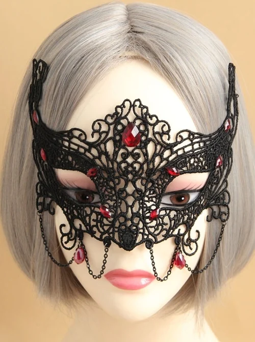 Goth Fashion Retro Sexy Black Lace Ruby Prom Show Halloween Mask
