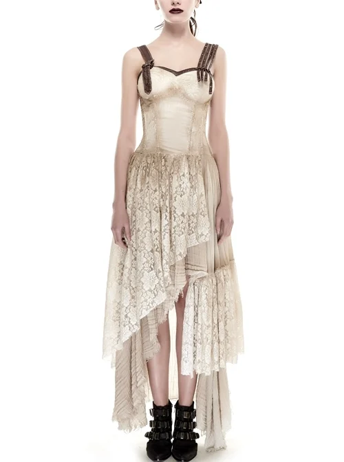 Gothic Asymmetric Hem Lace Do Old Steampunk Dress